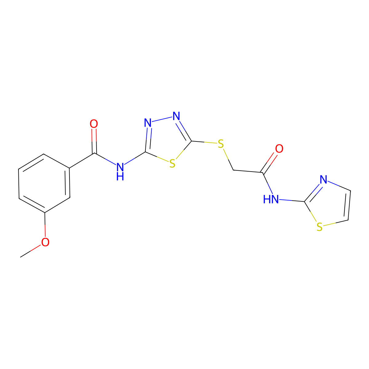 3-methoxy-N-(5-((2-oxo-2-(thiazol-2-ylamino)ethyl)thio)-1,3,4-thiadiazol-2-yl)benzamide molecular structure, CAS 392299-64-8
