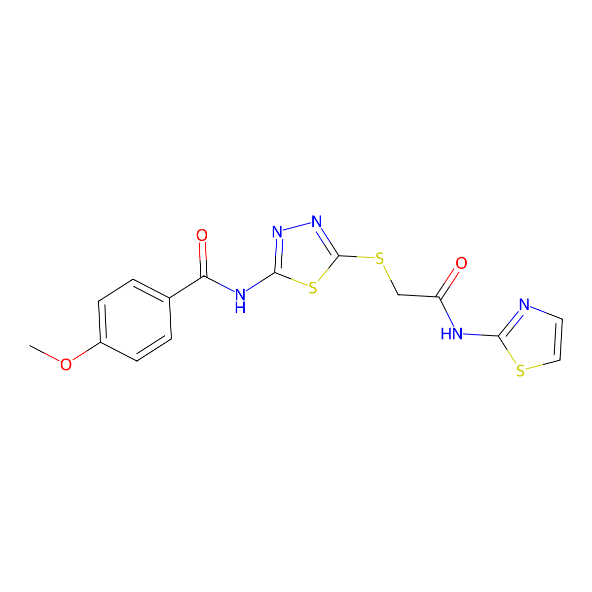 4-methoxy-N-(5-((2-oxo-2-(thiazol-2-ylamino)ethyl)thio)-1,3,4-thiadiazol-2-yl)benzamide molecular structure, CAS 392299-65-9
