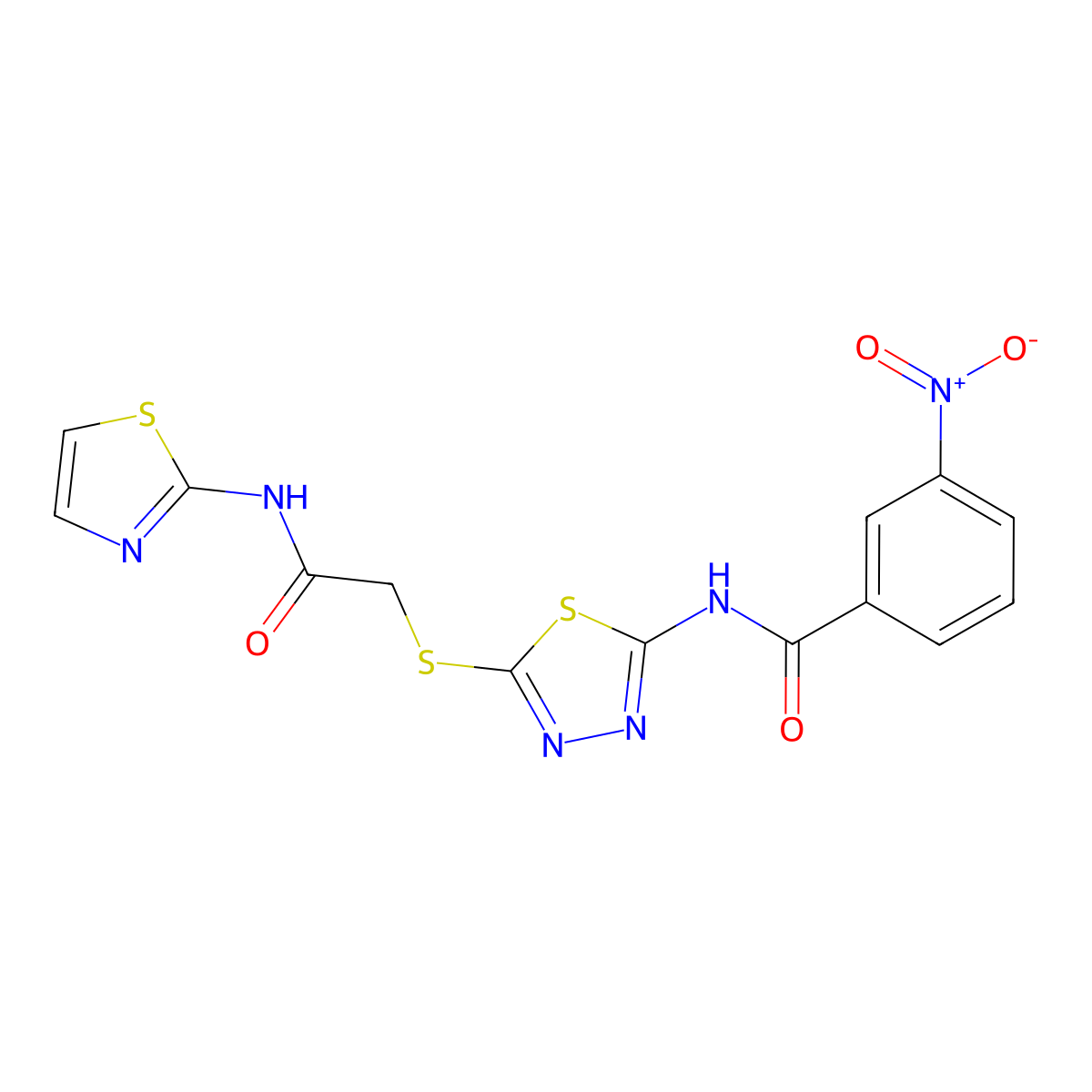 3-nitro-N-(5-((2-oxo-2-(thiazol-2-ylamino)ethyl)thio)-1,3,4-thiadiazol-2-yl)benzamide molecular structure, CAS 392299-66-0