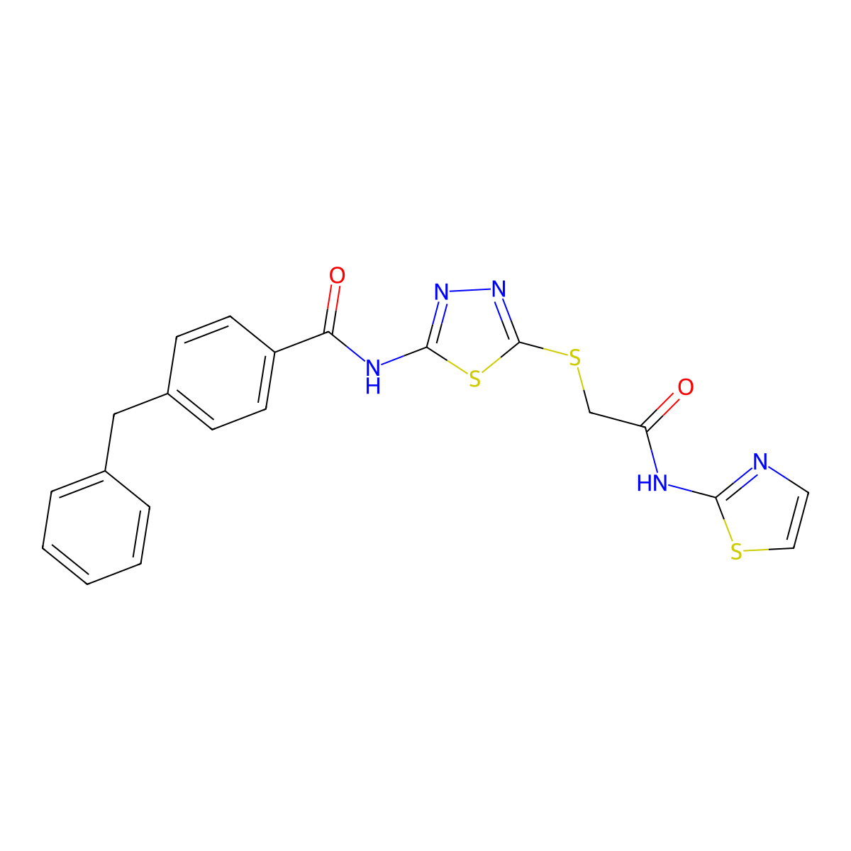 4-benzyl-N-(5-((2-oxo-2-(thiazol-2-ylamino)ethyl)thio)-1,3,4-thiadiazol-2-yl)benzamide molecular structure, CAS 392299-73-9