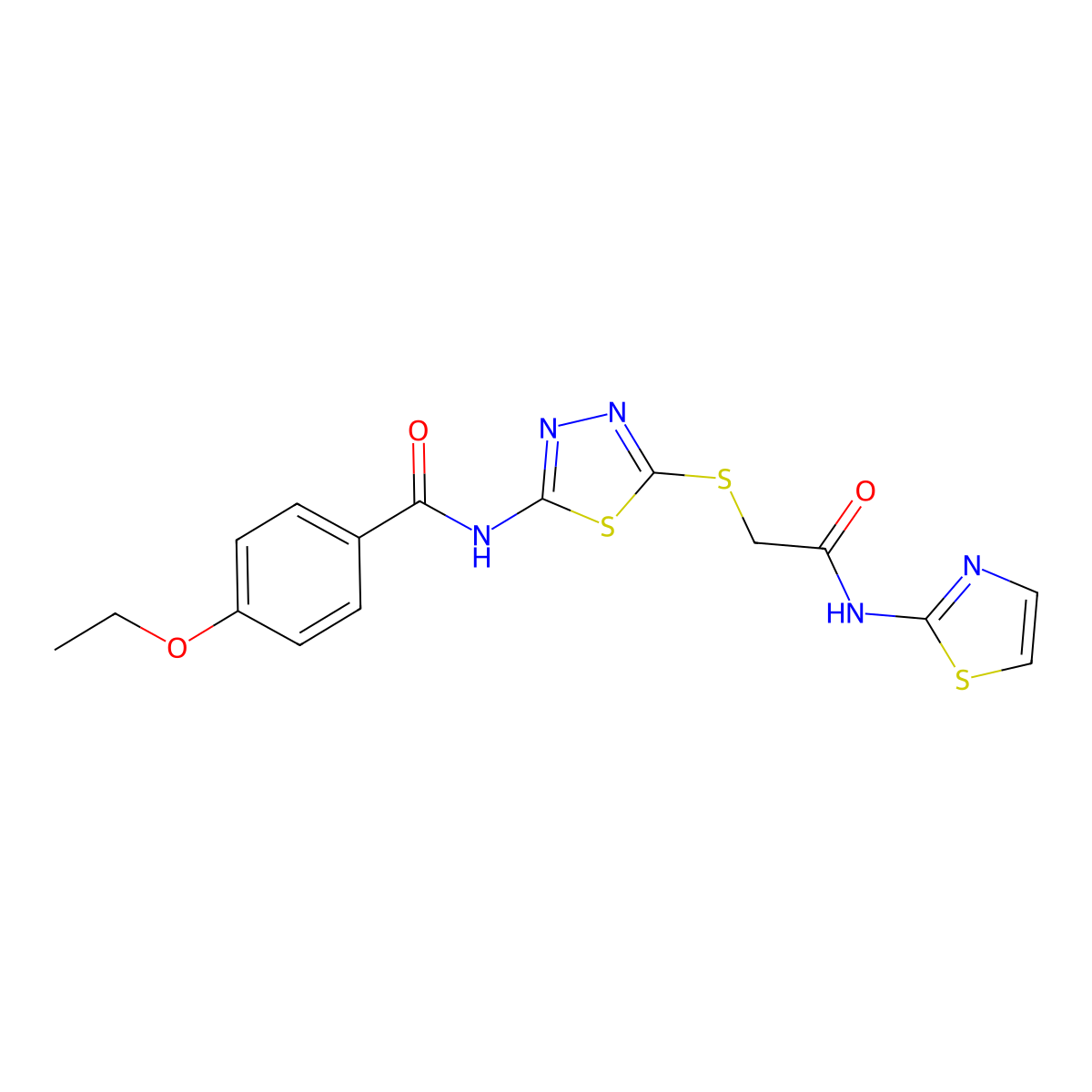 4-ethoxy-N-(5-((2-oxo-2-(thiazol-2-ylamino)ethyl)thio)-1,3,4-thiadiazol-2-yl)benzamide molecular structure, CAS 392299-74-0