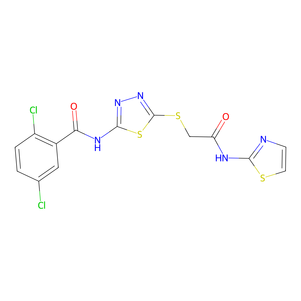 2,5-dichloro-N-(5-((2-oxo-2-(thiazol-2-ylamino)ethyl)thio)-1,3,4-thiadiazol-2-yl)benzamide molecular structure, CAS 392299-79-5