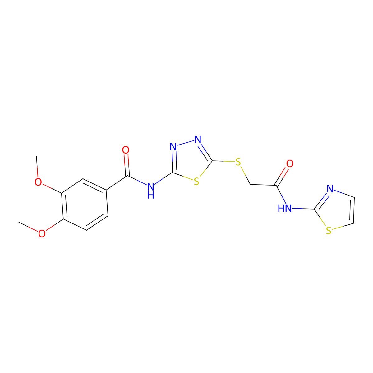 3,4-dimethoxy-N-(5-((2-oxo-2-(thiazol-2-ylamino)ethyl)thio)-1,3,4-thiadiazol-2-yl)benzamide molecular structure, CAS 392299-80-8