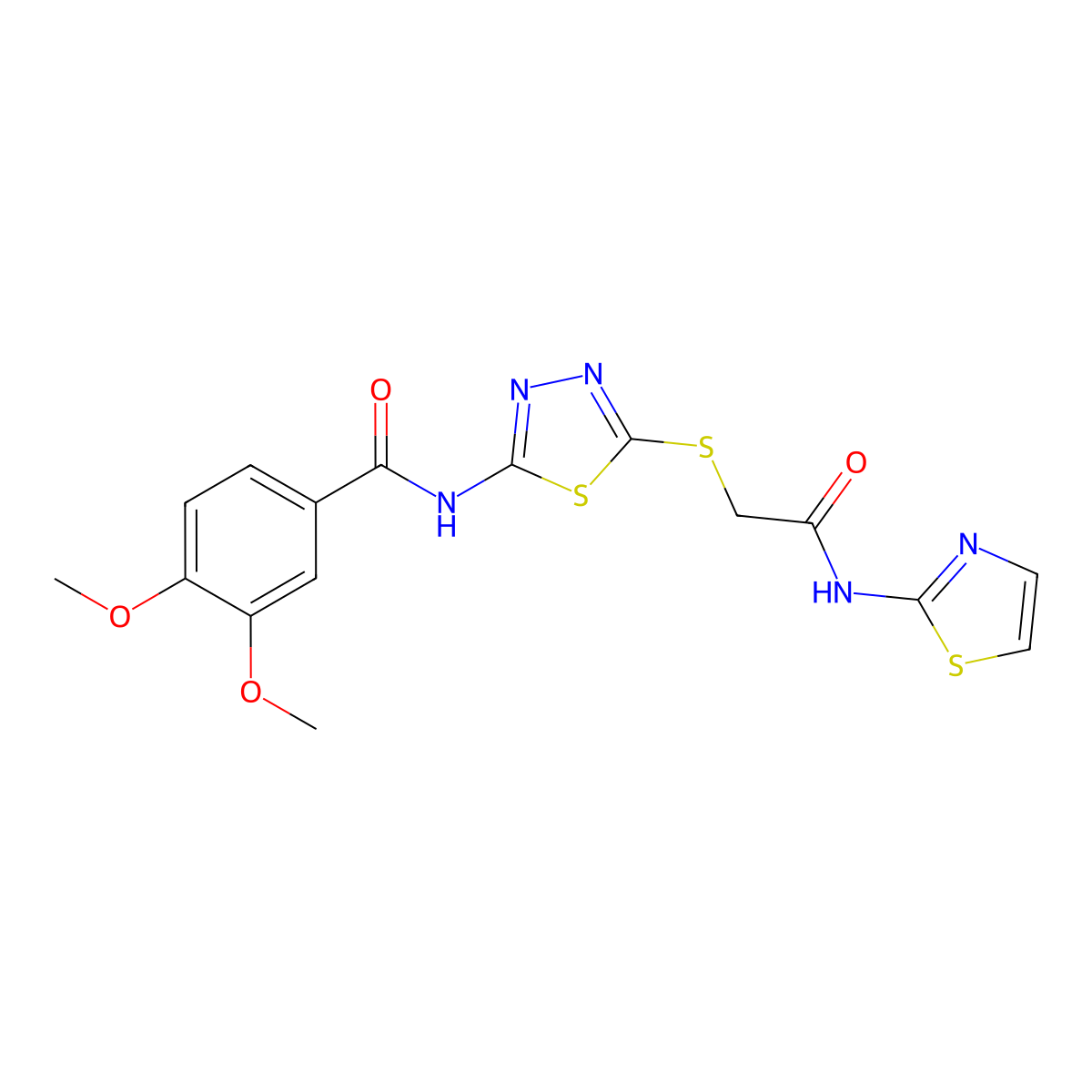 3,4-dimethoxy-N-(5-((2-oxo-2-(thiazol-2-ylamino)ethyl)thio)-1,3,4-thiadiazol-2-yl)benzamide molecular structure, CAS 392299-80-8