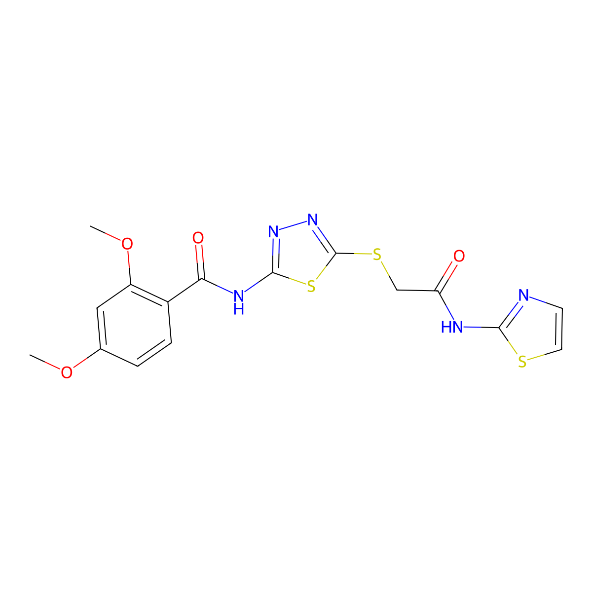 2,4-dimethoxy-N-(5-((2-oxo-2-(thiazol-2-ylamino)ethyl)thio)-1,3,4-thiadiazol-2-yl)benzamide molecular structure, CAS 392299-81-9