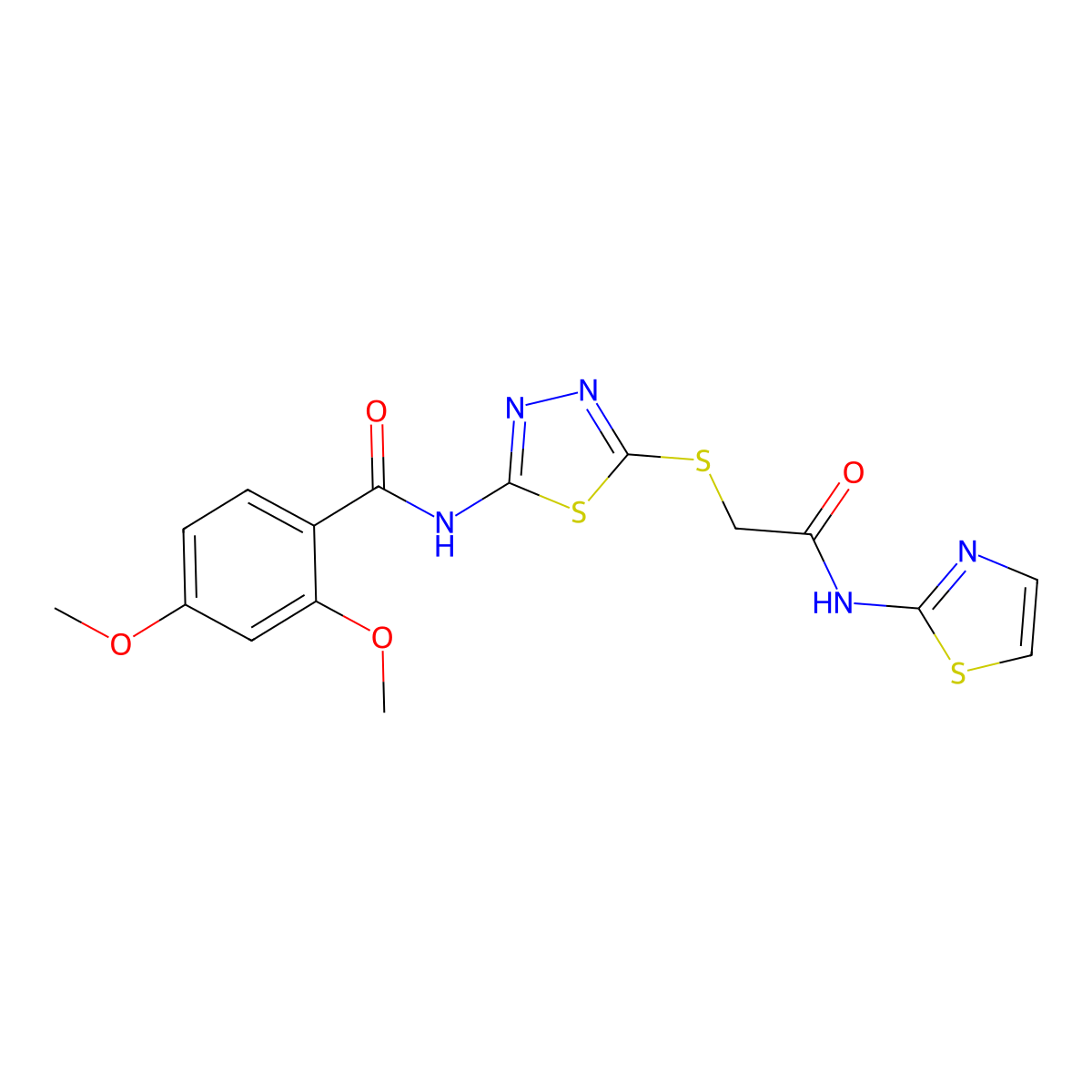 2,4-dimethoxy-N-(5-((2-oxo-2-(thiazol-2-ylamino)ethyl)thio)-1,3,4-thiadiazol-2-yl)benzamide molecular structure, CAS 392299-81-9