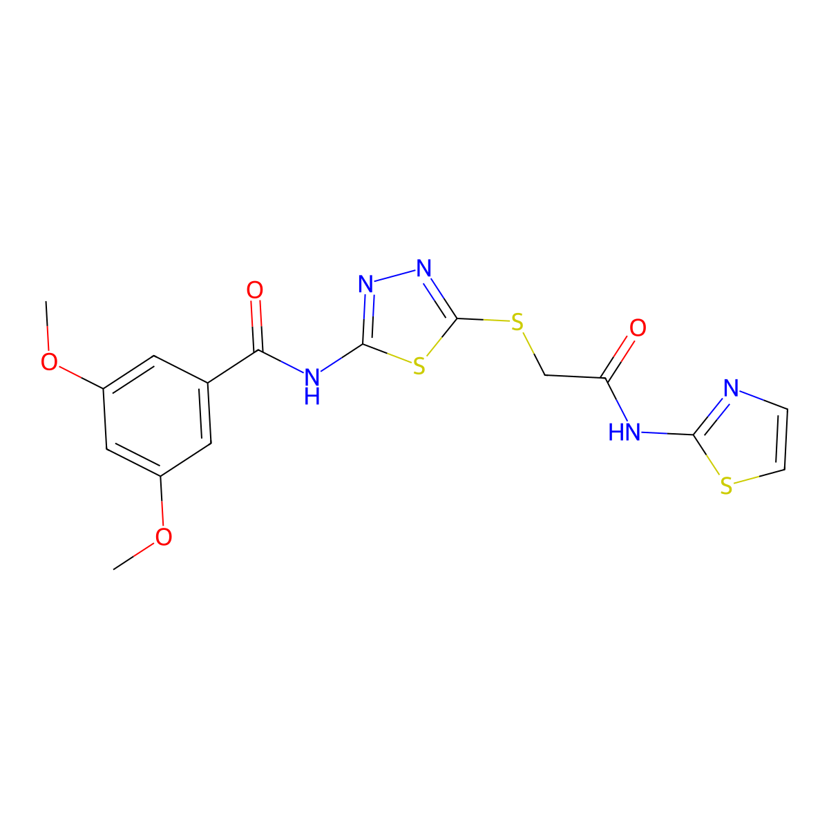 3,5-dimethoxy-N-(5-((2-oxo-2-(thiazol-2-ylamino)ethyl)thio)-1,3,4-thiadiazol-2-yl)benzamide molecular structure, CAS 392299-82-0