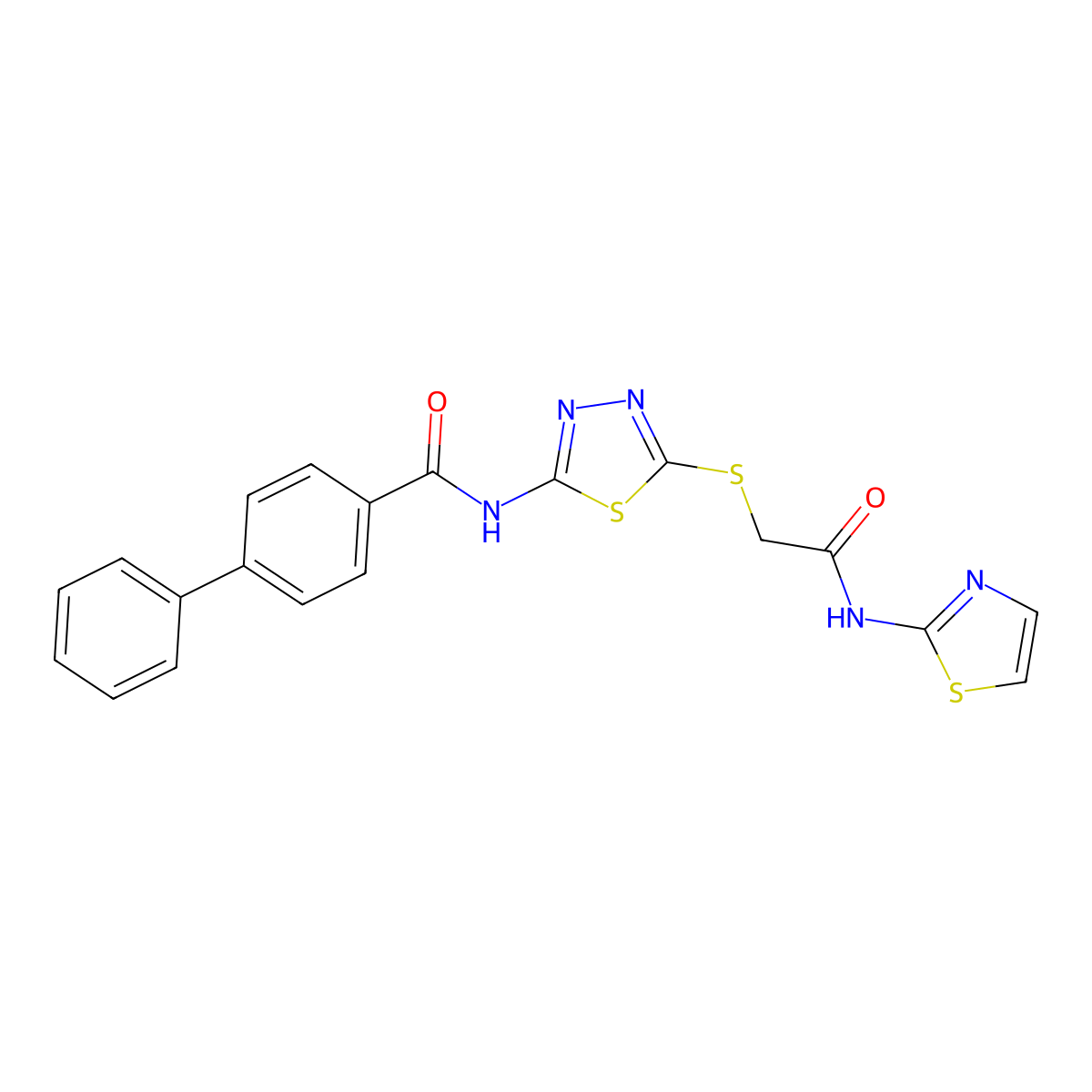 N-[5-[2-oxo-2-(1,3-thiazol-2-ylamino)ethyl]sulfanyl-1,3,4-thiadiazol-2-yl]-4-phenylbenzamide molecular structure, CAS 392299-84-2
