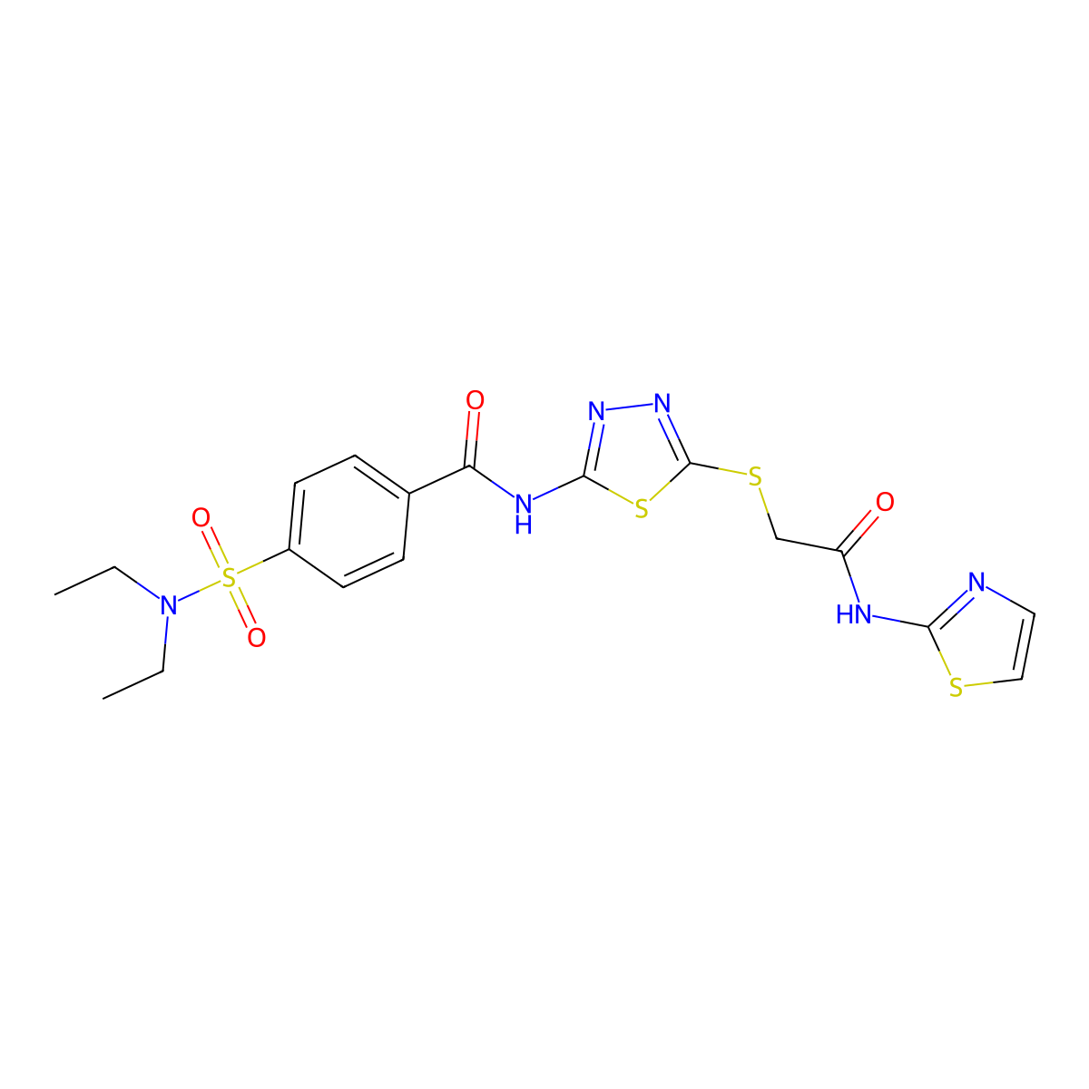 4-(N,N-diethylsulfamoyl)-N-(5-((2-oxo-2-(thiazol-2-ylamino)ethyl)thio)-1,3,4-thiadiazol-2-yl)benzamide molecular structure, CAS 392299-85-3