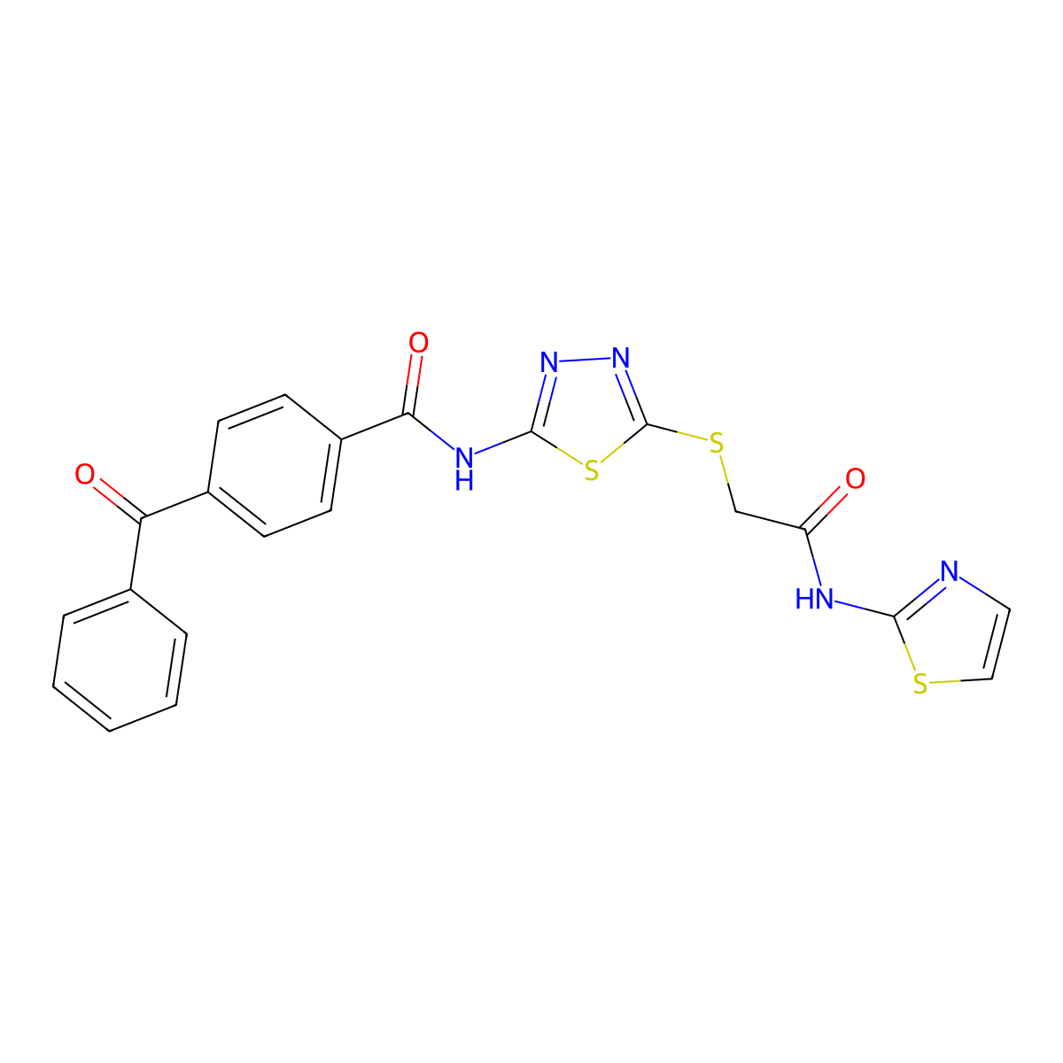 4-benzoyl-N-(5-((2-oxo-2-(thiazol-2-ylamino)ethyl)thio)-1,3,4-thiadiazol-2-yl)benzamide molecular structure, CAS 392299-88-6