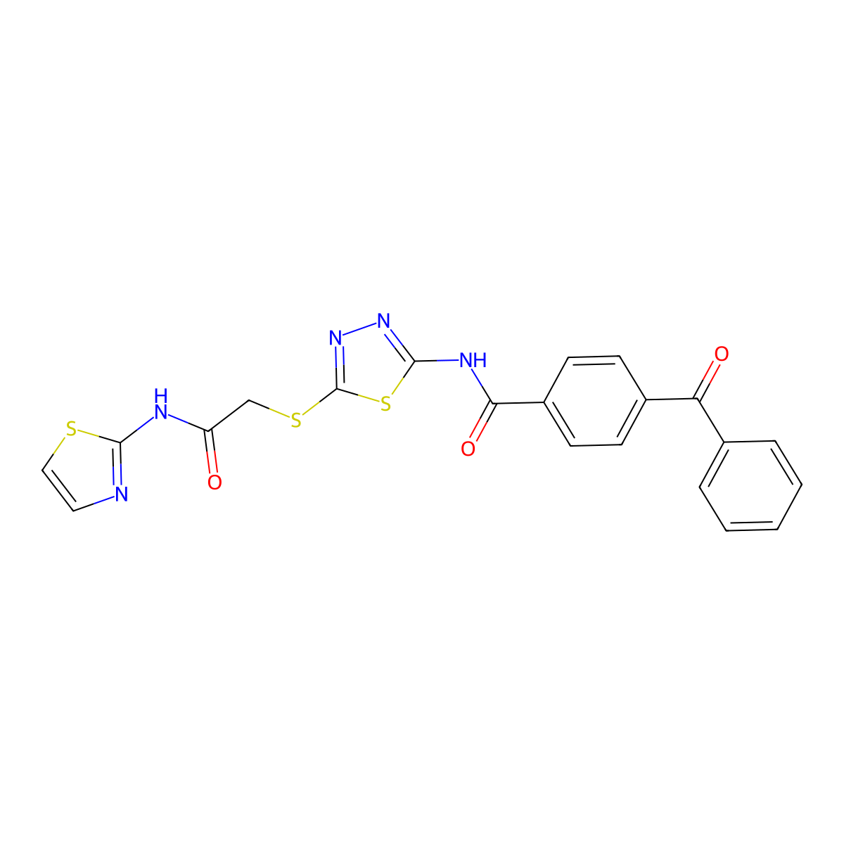 4-benzoyl-N-(5-((2-oxo-2-(thiazol-2-ylamino)ethyl)thio)-1,3,4-thiadiazol-2-yl)benzamide molecular structure, CAS 392299-88-6
