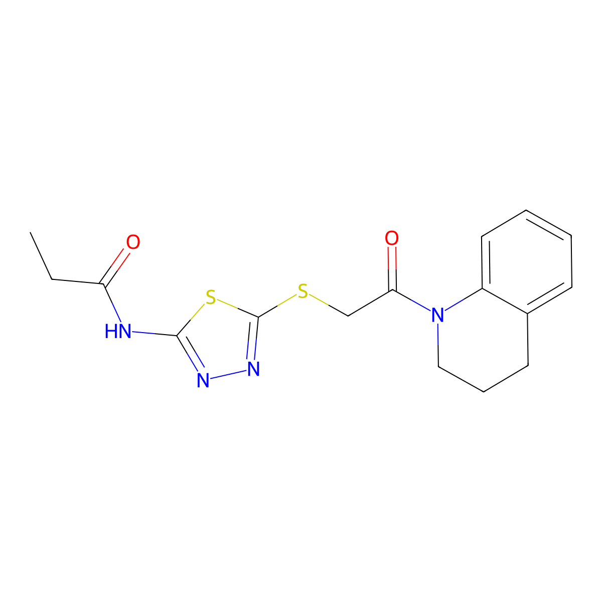 N-[5-[2-(3,4-dihydro-2H-quinolin-1-yl)-2-oxoethyl]sulfanyl-1,3,4-thiadiazol-2-yl]propanamide molecular structure, CAS 392299-93-3