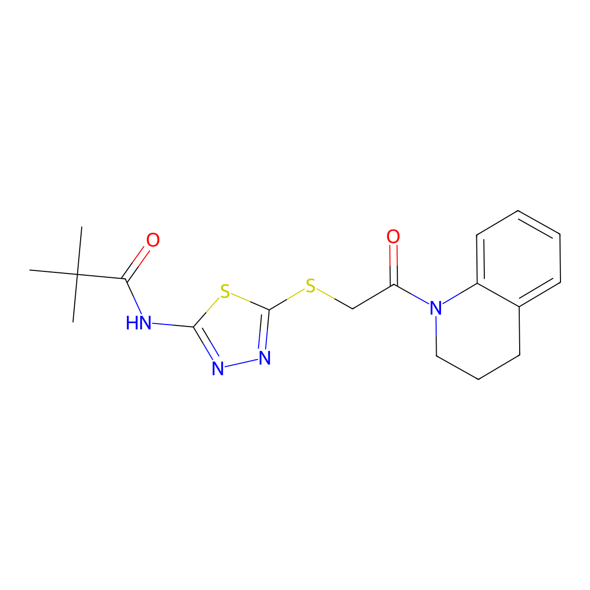 N-(5-((2-(3,4-dihydroquinolin-1(2H)-yl)-2-oxoethyl)thio)-1,3,4-thiadiazol-2-yl)pivalamide molecular structure, CAS 392299-94-4