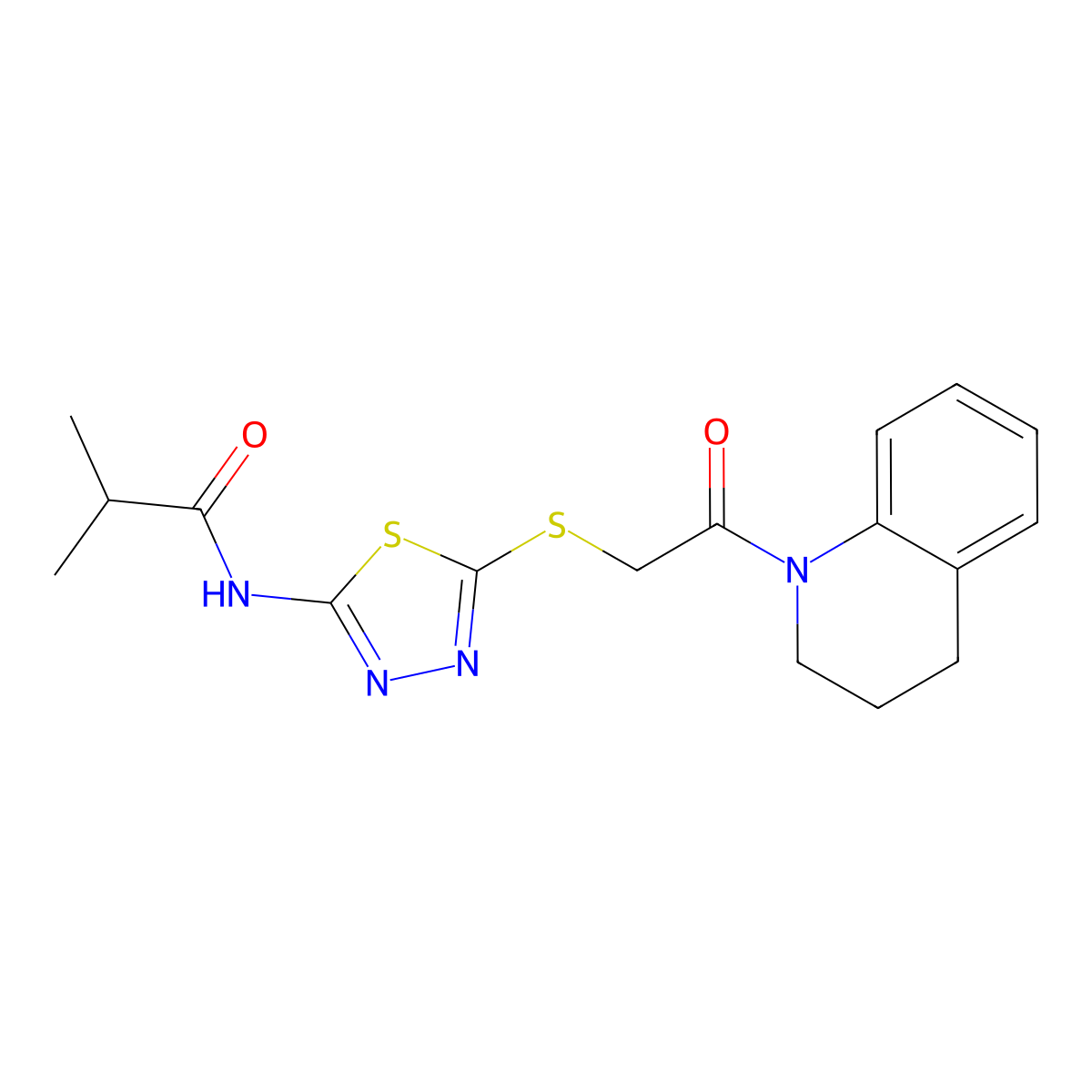 N-(5-((2-(3,4-dihydroquinolin-1(2H)-yl)-2-oxoethyl)thio)-1,3,4-thiadiazol-2-yl)isobutyramide molecular structure, CAS 392299-95-5