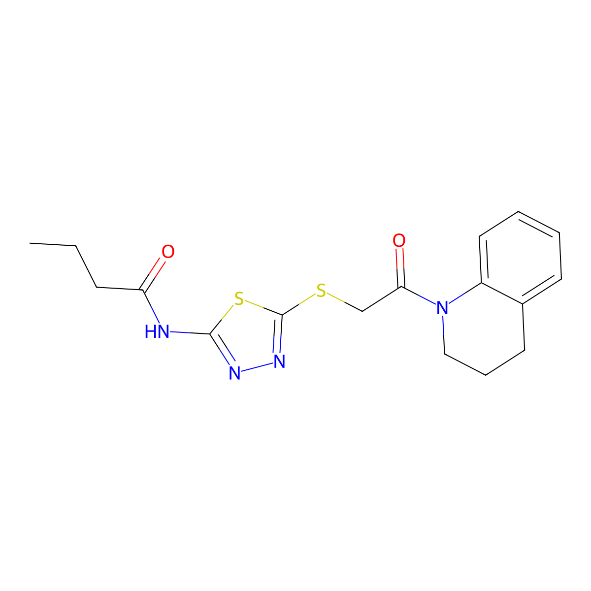 N-(5-((2-(3,4-dihydroquinolin-1(2H)-yl)-2-oxoethyl)thio)-1,3,4-thiadiazol-2-yl)butyramide molecular structure, CAS 392299-96-6
