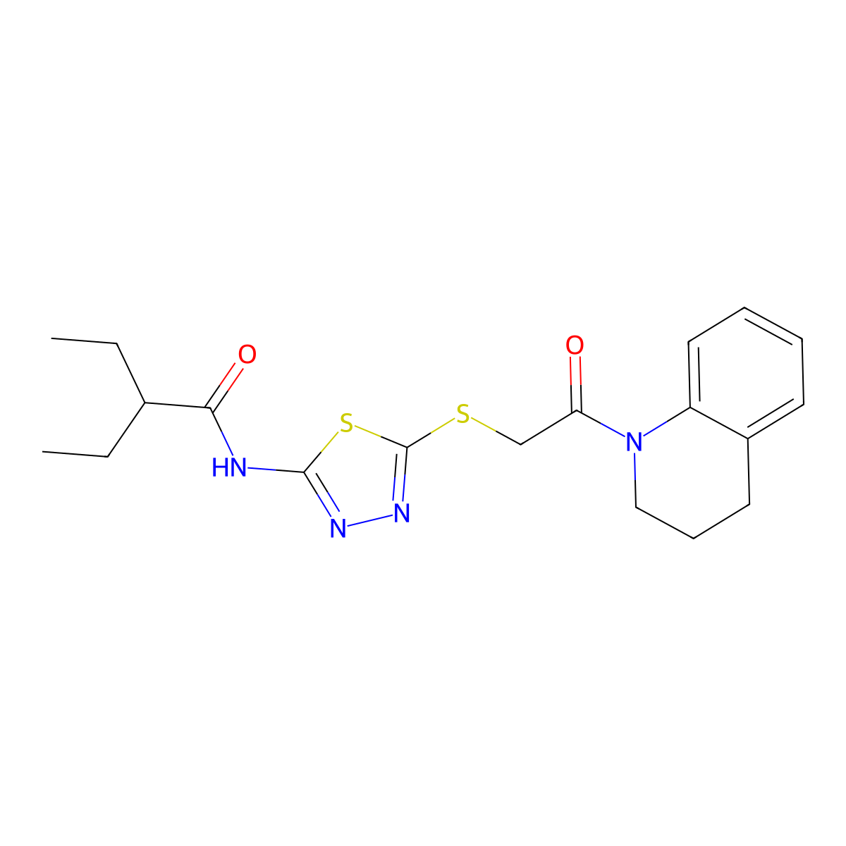 N-(5-((2-(3,4-dihydroquinolin-1(2H)-yl)-2-oxoethyl)thio)-1,3,4-thiadiazol-2-yl)-2-ethylbutanamide molecular structure, CAS 392299-97-7