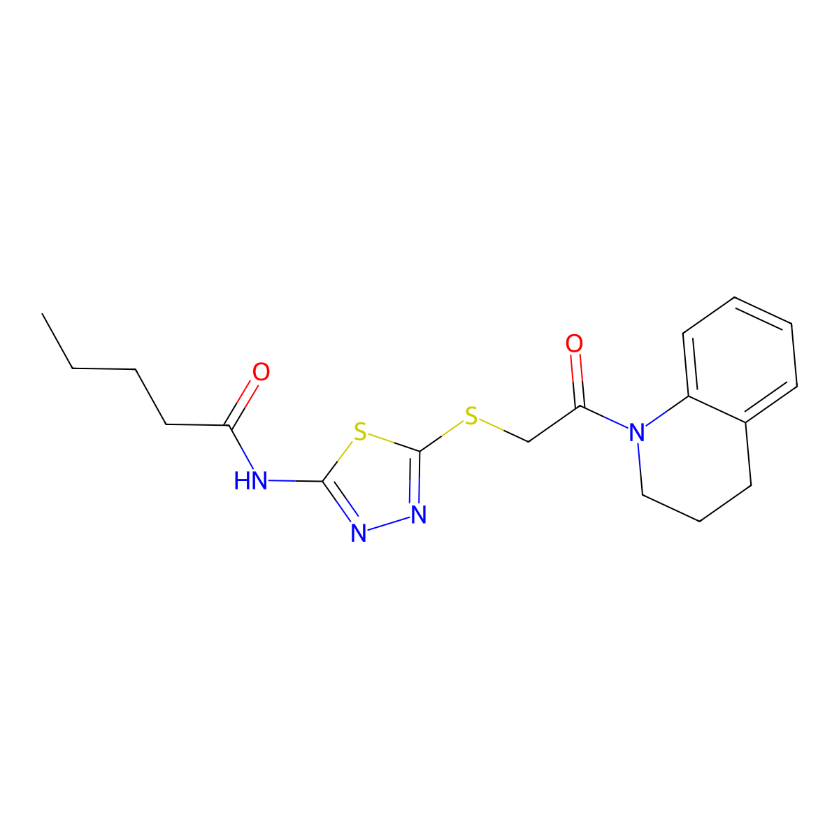 N-[5-[2-(3,4-dihydro-2H-quinolin-1-yl)-2-oxoethyl]sulfanyl-1,3,4-thiadiazol-2-yl]pentanamide molecular structure, CAS 392299-98-8