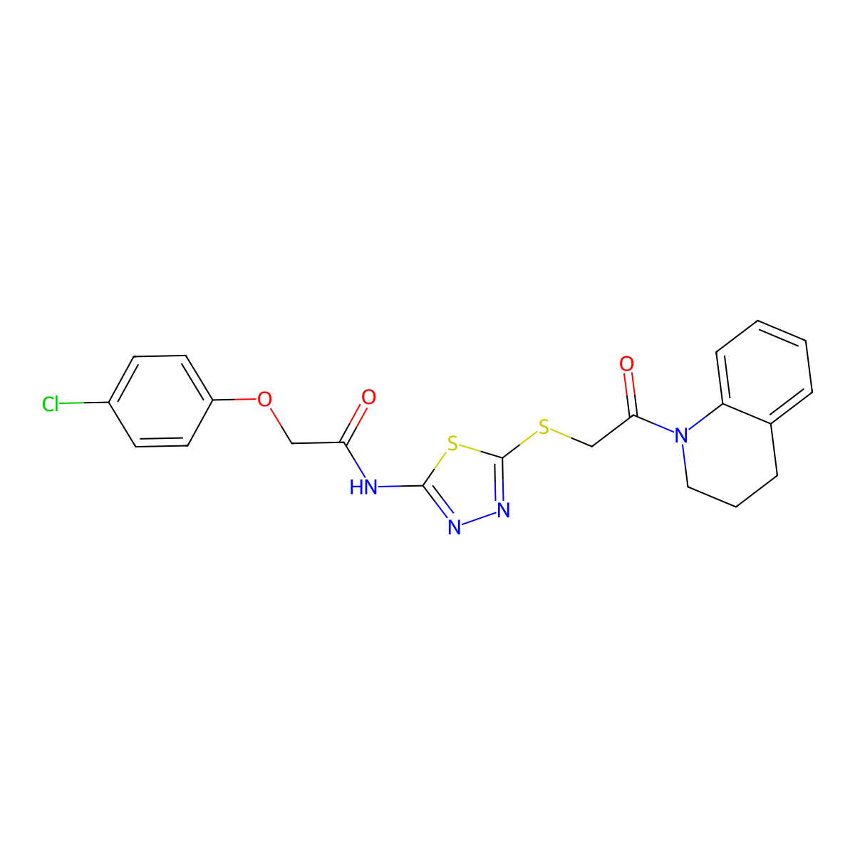 2-(4-chlorophenoxy)-N-(5-((2-(3,4-dihydroquinolin-1(2H)-yl)-2-oxoethyl)thio)-1,3,4-thiadiazol-2-yl)acetamide molecular structure, CAS 392300-01-5