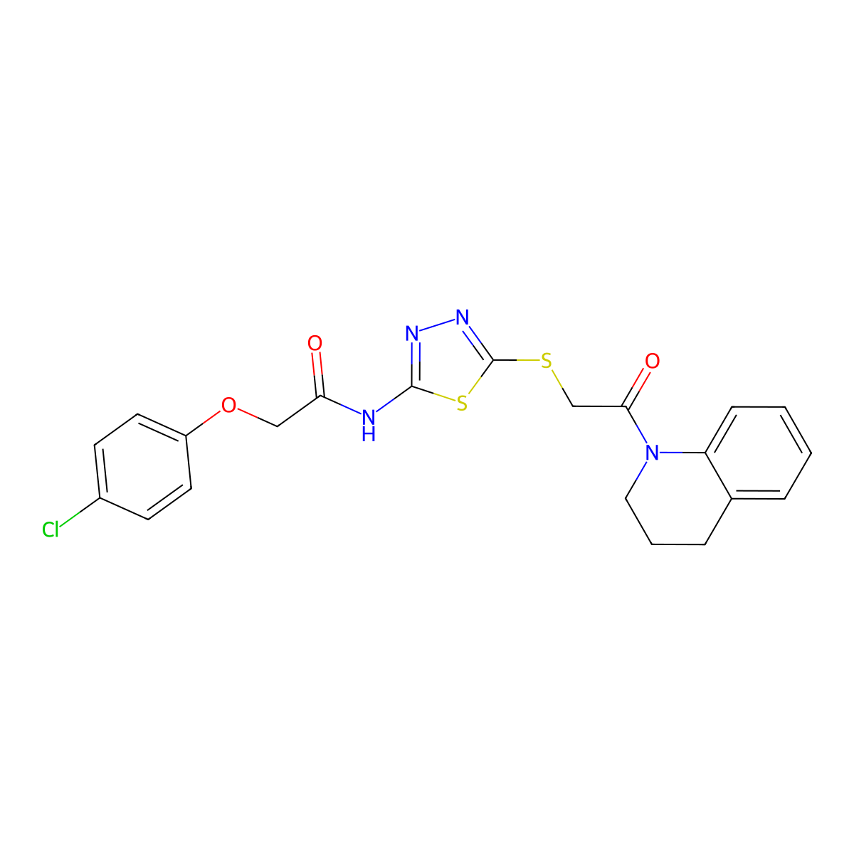 2-(4-chlorophenoxy)-N-(5-((2-(3,4-dihydroquinolin-1(2H)-yl)-2-oxoethyl)thio)-1,3,4-thiadiazol-2-yl)acetamide molecular structure, CAS 392300-01-5