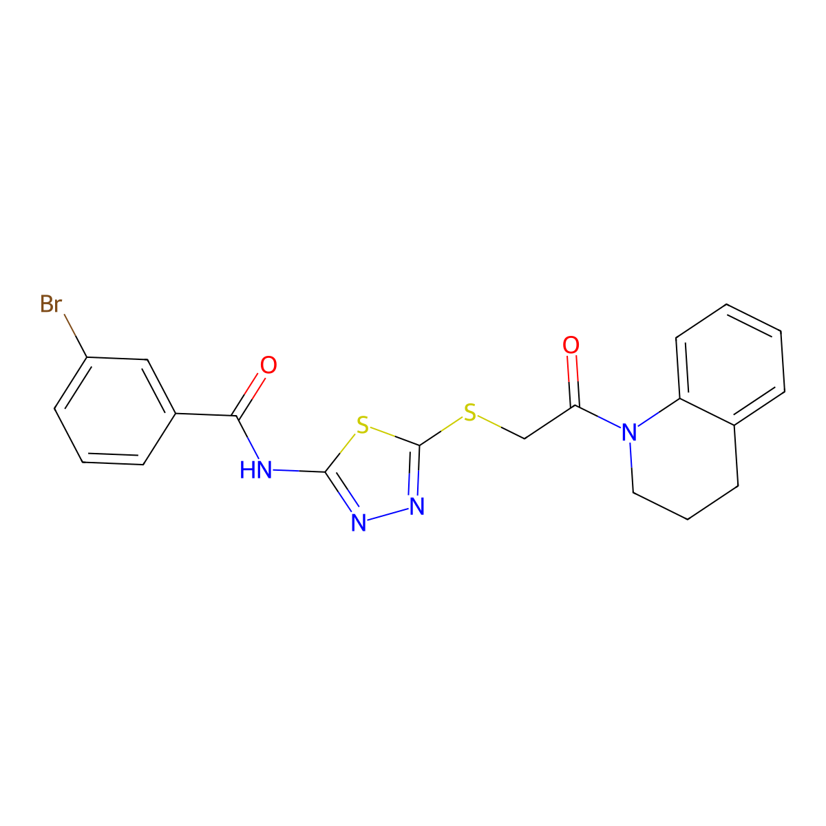 3-bromo-N-(5-((2-(3,4-dihydroquinolin-1(2H)-yl)-2-oxoethyl)thio)-1,3,4-thiadiazol-2-yl)benzamide molecular structure, CAS 392300-03-7