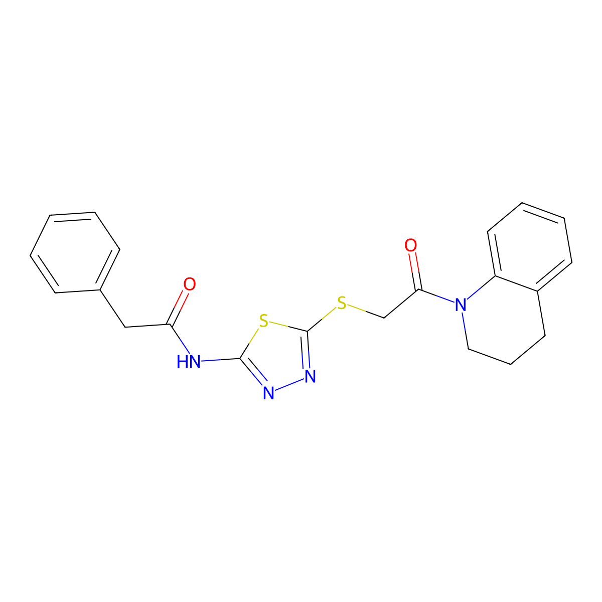N-(5-((2-(3,4-dihydroquinolin-1(2H)-yl)-2-oxoethyl)thio)-1,3,4-thiadiazol-2-yl)-2-phenylacetamide molecular structure, CAS 392300-04-8