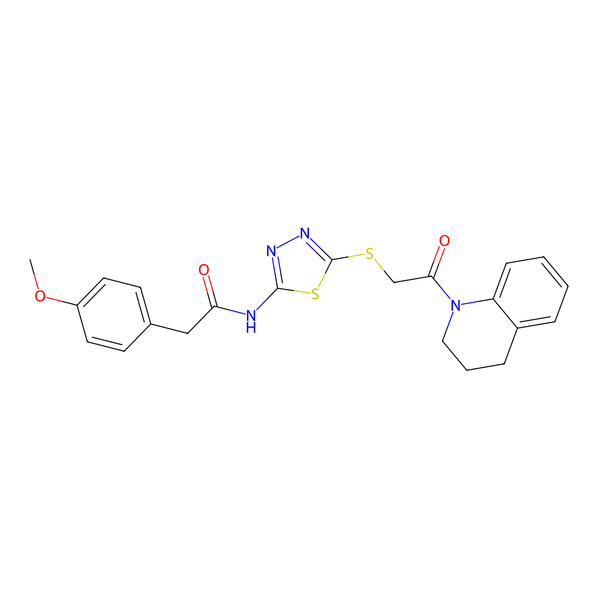 N-(5-((2-(3,4-dihydroquinolin-1(2H)-yl)-2-oxoethyl)thio)-1,3,4-thiadiazol-2-yl)-2-(4-methoxyphenyl)acetamide molecular structure, CAS 392300-05-9