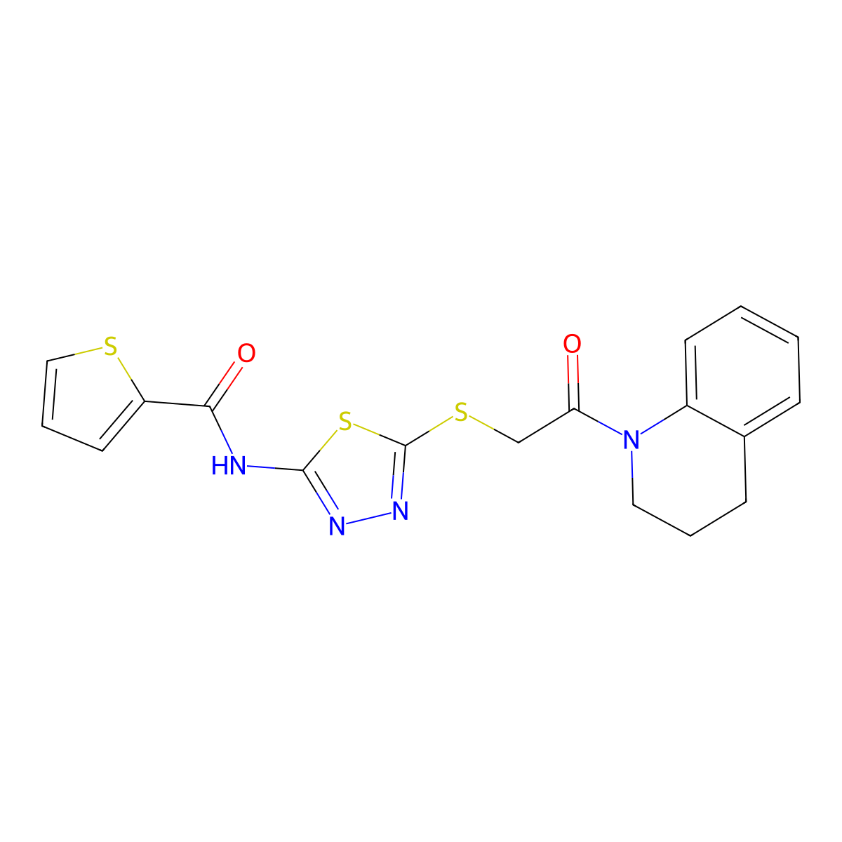 N-(5-((2-(3,4-dihydroquinolin-1(2H)-yl)-2-oxoethyl)thio)-1,3,4-thiadiazol-2-yl)thiophene-2-carboxamide molecular structure, CAS 392300-08-2