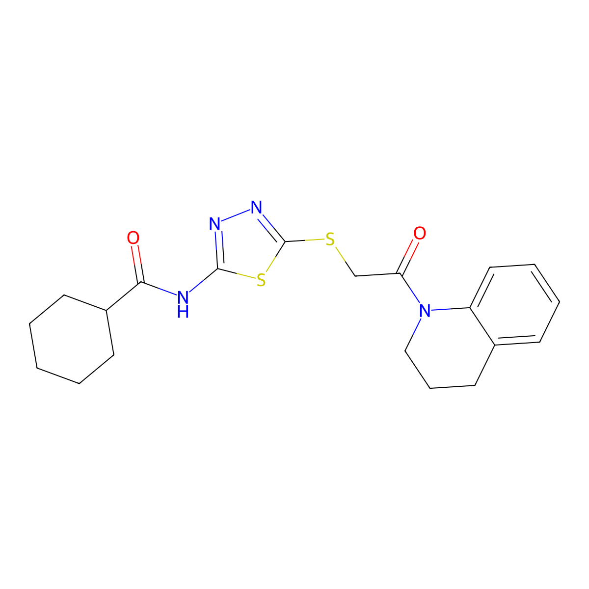 N-(5-((2-(3,4-dihydroquinolin-1(2H)-yl)-2-oxoethyl)thio)-1,3,4-thiadiazol-2-yl)cyclohexanecarboxamide molecular structure, CAS 392300-09-3