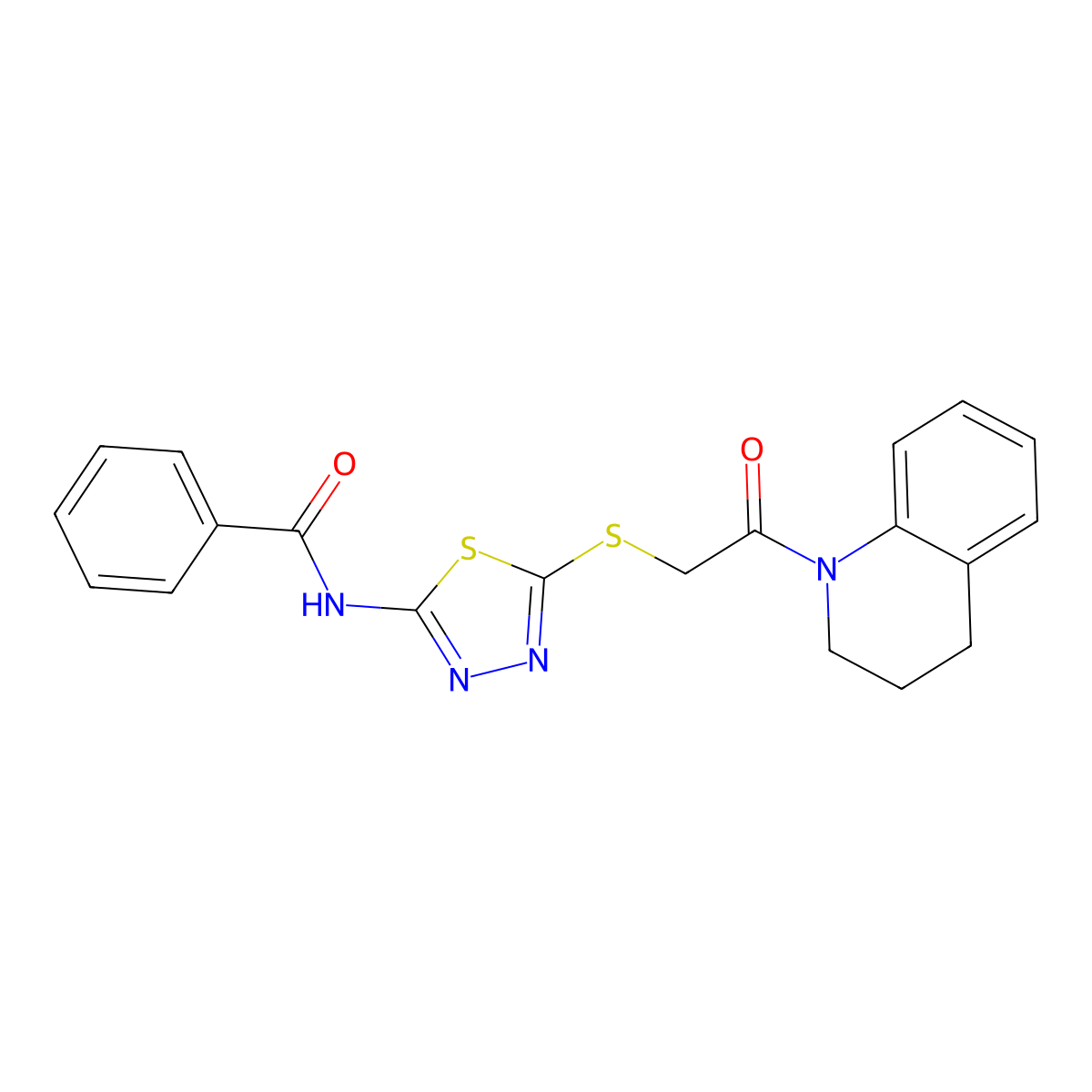 N-(5-((2-(3,4-dihydroquinolin-1(2H)-yl)-2-oxoethyl)thio)-1,3,4-thiadiazol-2-yl)benzamide molecular structure, CAS 392300-10-6