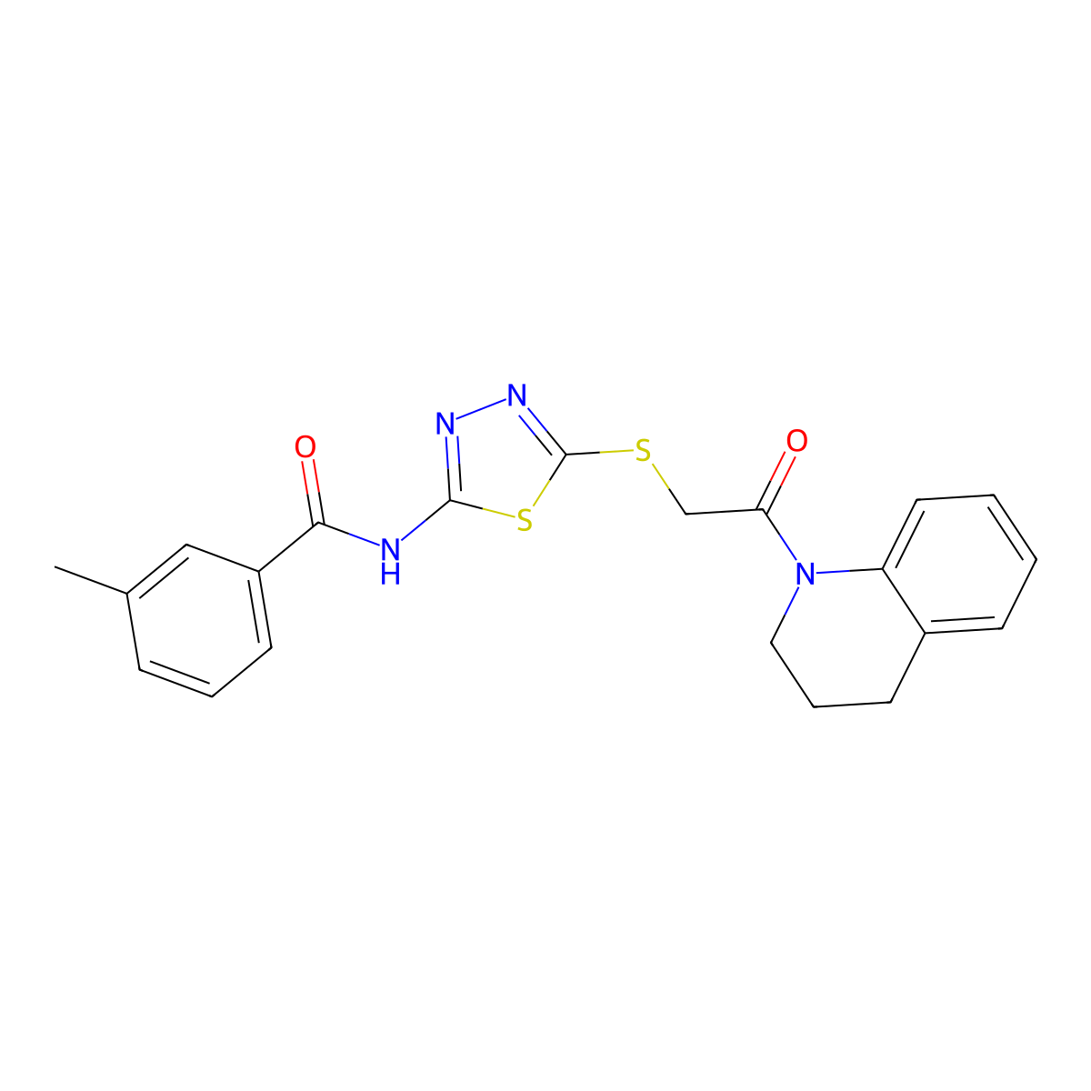 N-(5-((2-(3,4-dihydroquinolin-1(2H)-yl)-2-oxoethyl)thio)-1,3,4-thiadiazol-2-yl)-3-methylbenzamide molecular structure, CAS 392300-12-8