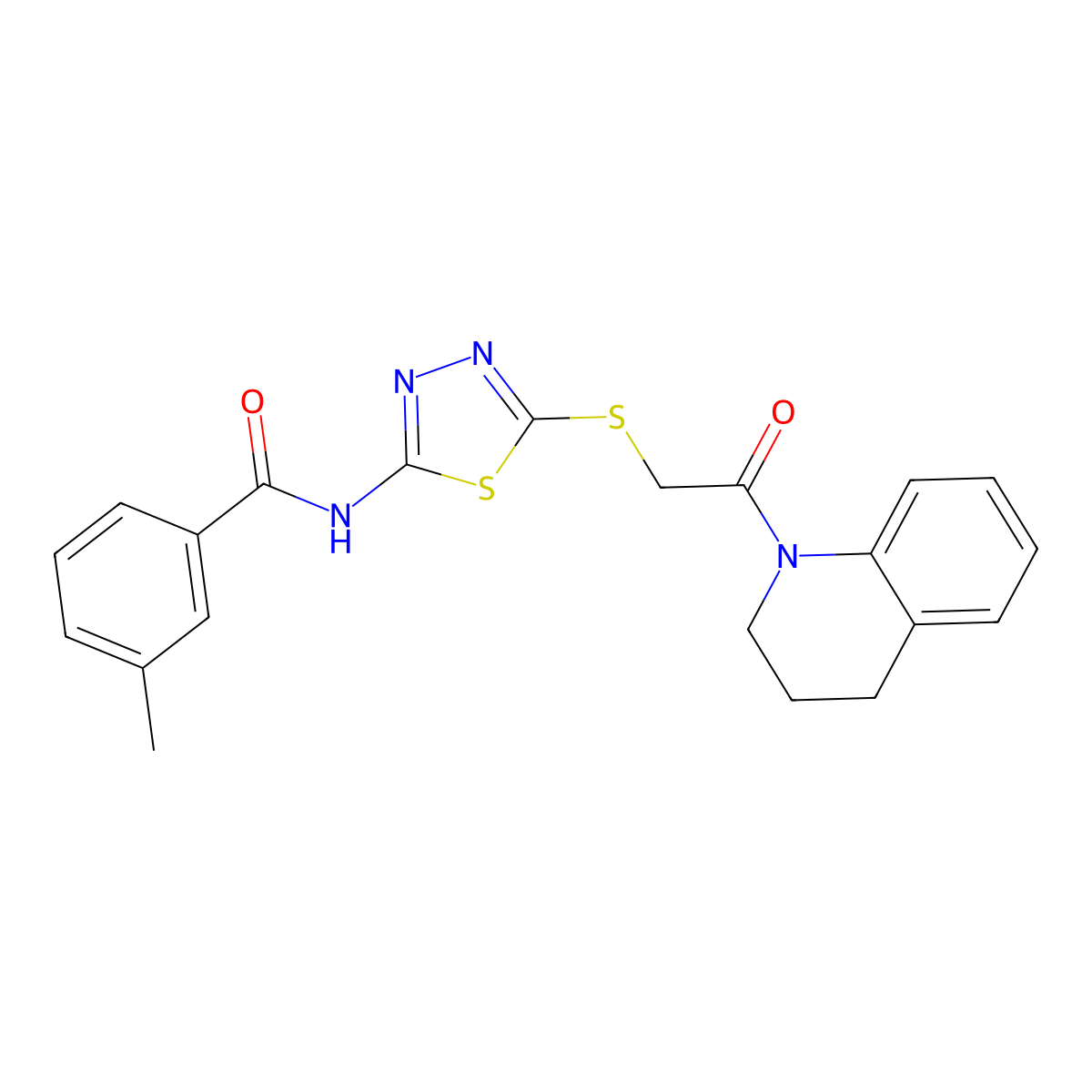N-(5-((2-(3,4-dihydroquinolin-1(2H)-yl)-2-oxoethyl)thio)-1,3,4-thiadiazol-2-yl)-3-methylbenzamide molecular structure, CAS 392300-12-8