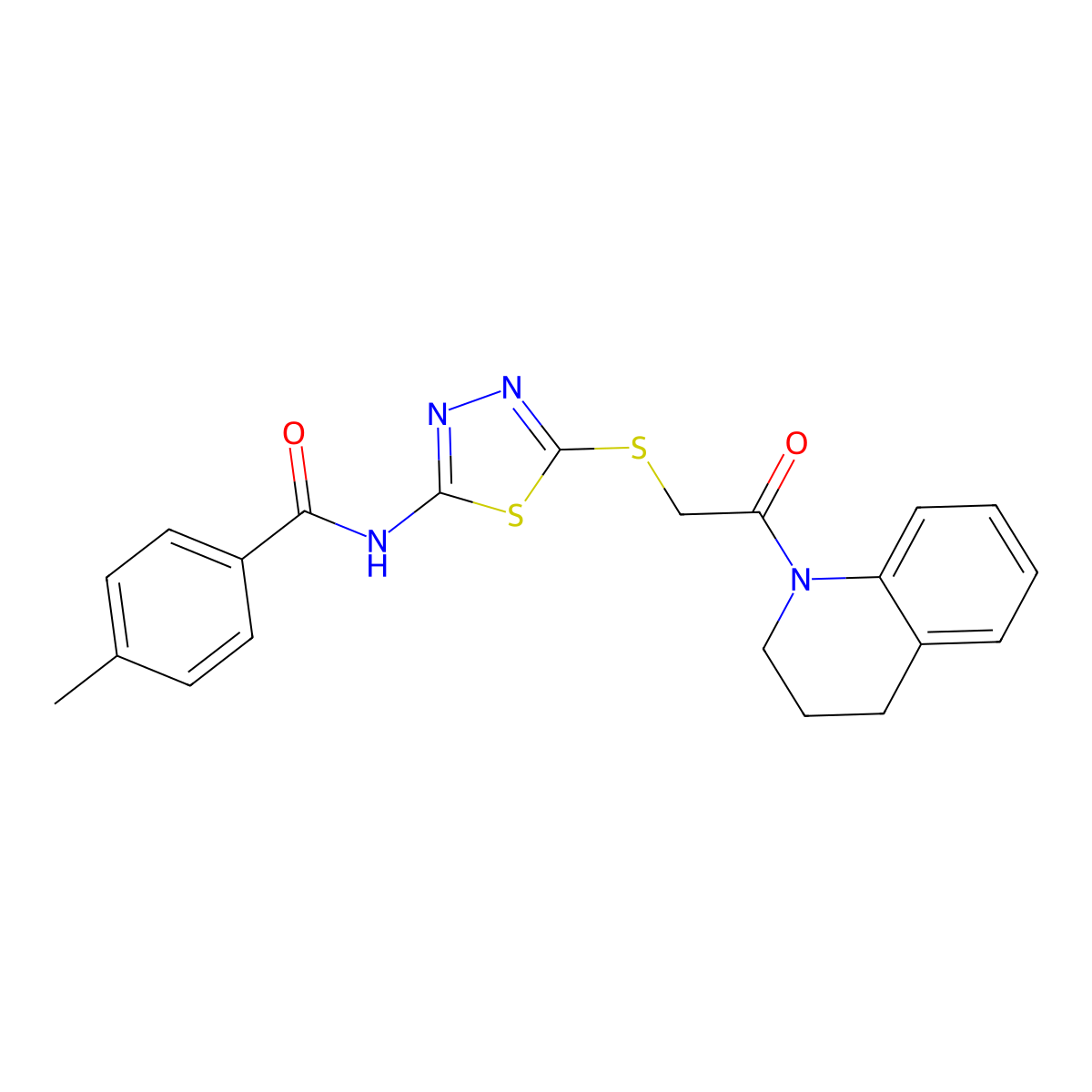 N-[5-[2-(3,4-dihydro-2H-quinolin-1-yl)-2-oxoethyl]sulfanyl-1,3,4-thiadiazol-2-yl]-4-methylbenzamide molecular structure, CAS 392300-13-9
