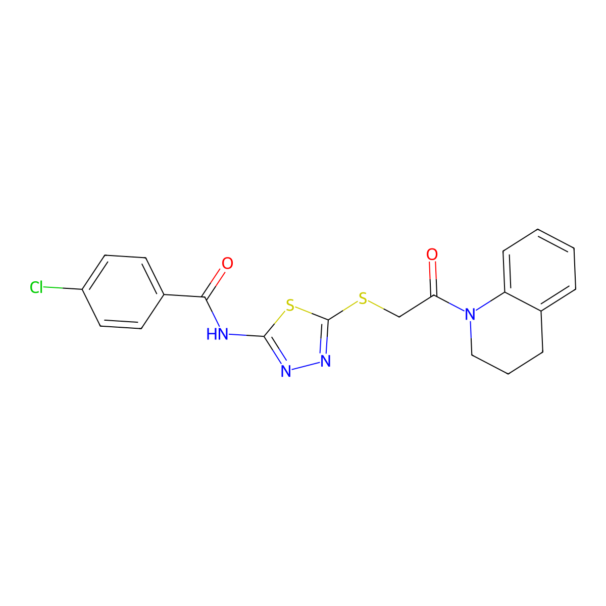 4-chloro-N-(5-((2-(3,4-dihydroquinolin-1(2H)-yl)-2-oxoethyl)thio)-1,3,4-thiadiazol-2-yl)benzamide molecular structure, CAS 392300-14-0