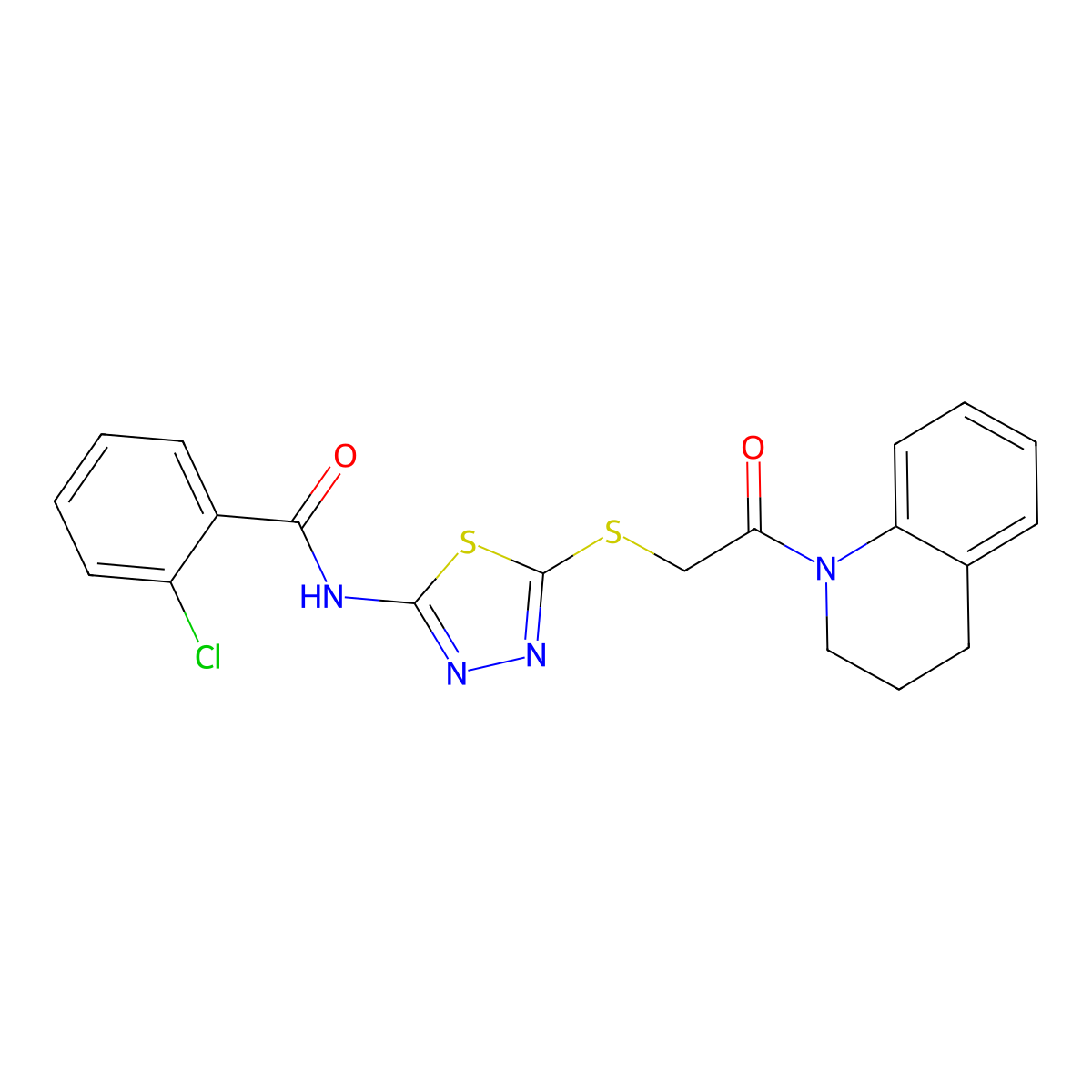 2-chloro-N-(5-((2-(3,4-dihydroquinolin-1(2H)-yl)-2-oxoethyl)thio)-1,3,4-thiadiazol-2-yl)benzamide molecular structure, CAS 392300-16-2