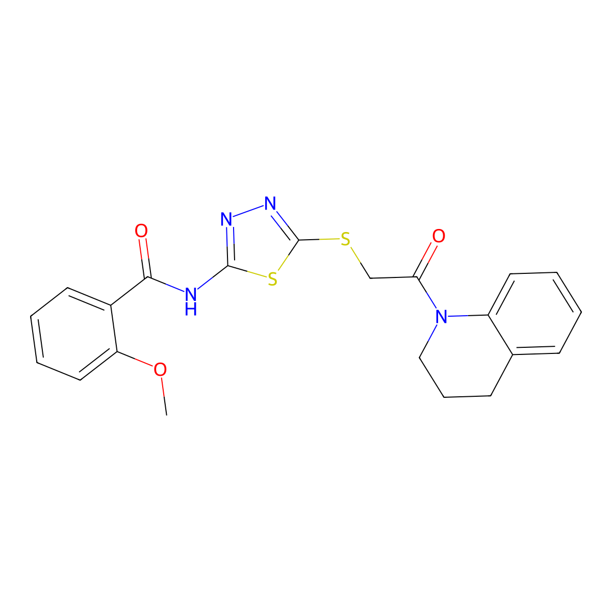 N-(5-((2-(3,4-dihydroquinolin-1(2H)-yl)-2-oxoethyl)thio)-1,3,4-thiadiazol-2-yl)-2-methoxybenzamide molecular structure, CAS 392300-17-3