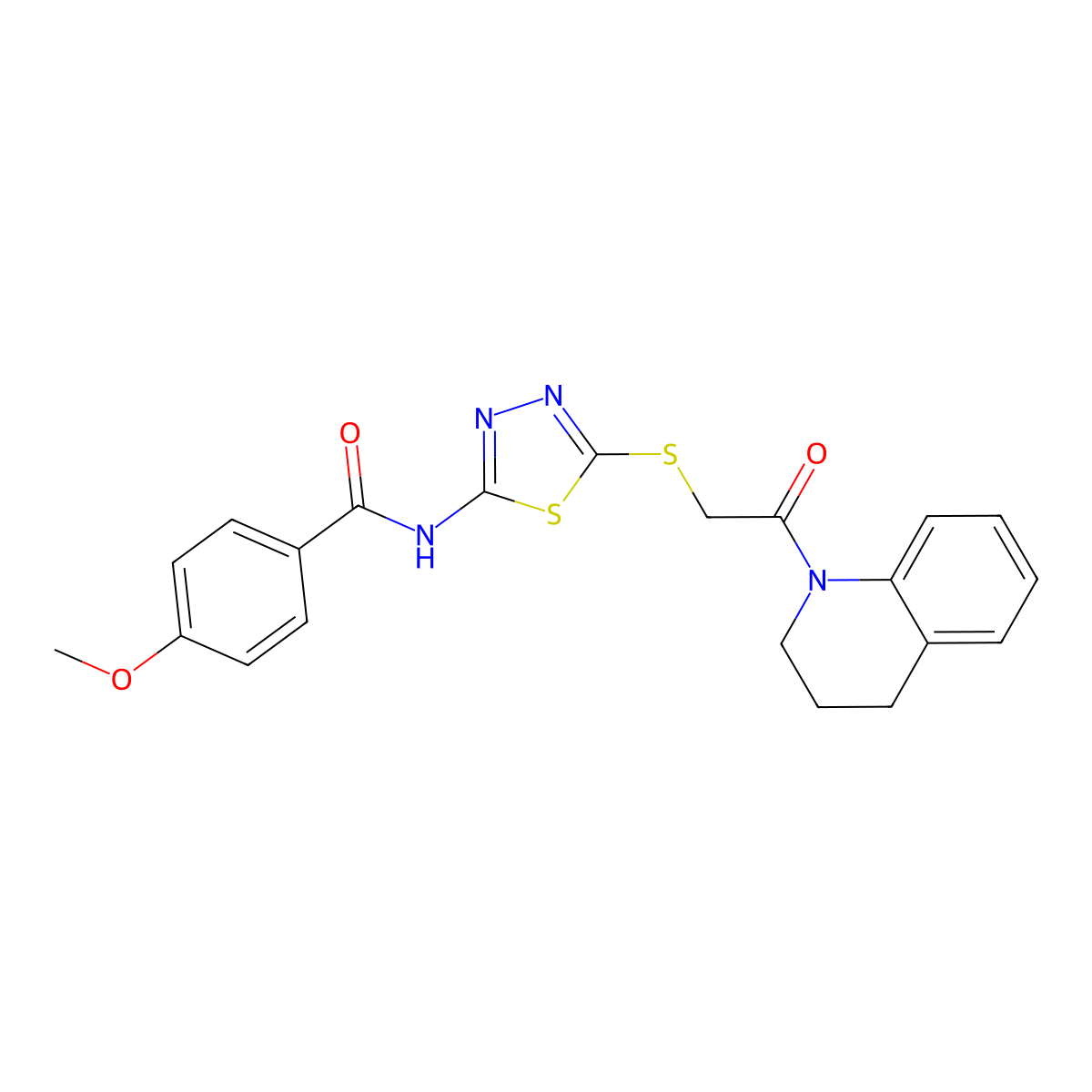 N-(5-((2-(3,4-dihydroquinolin-1(2H)-yl)-2-oxoethyl)thio)-1,3,4-thiadiazol-2-yl)-4-methoxybenzamide molecular structure, CAS 392300-19-5