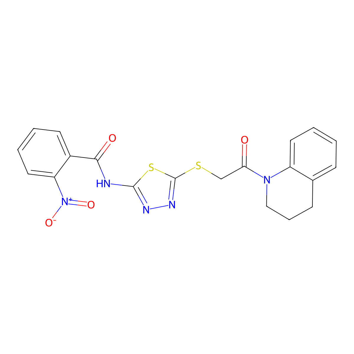 N-(5-((2-(3,4-dihydroquinolin-1(2H)-yl)-2-oxoethyl)thio)-1,3,4-thiadiazol-2-yl)-2-nitrobenzamide molecular structure, CAS 392300-20-8