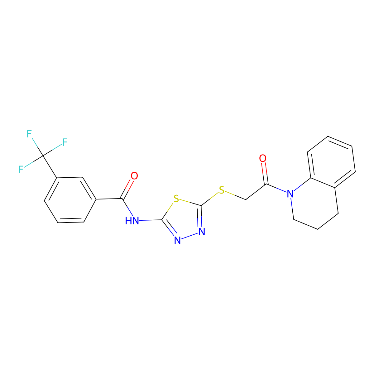 N-[5-[2-(3,4-dihydro-2H-quinolin-1-yl)-2-oxoethyl]sulfanyl-1,3,4-thiadiazol-2-yl]-3-(trifluoromethyl)benzamide molecular structure, CAS 392300-26-4
