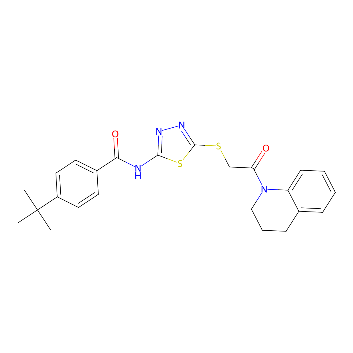 4-tert-butyl-N-[5-[2-(3,4-dihydro-2H-quinolin-1-yl)-2-oxoethyl]sulfanyl-1,3,4-thiadiazol-2-yl]benzamide molecular structure, CAS 392300-28-6