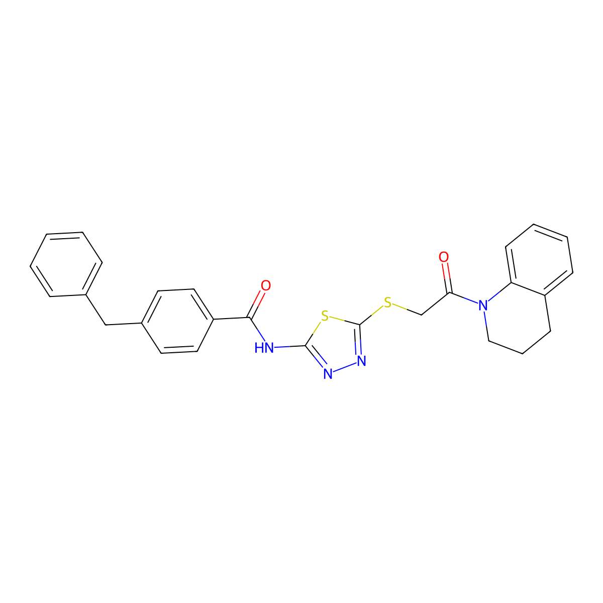4-benzyl-N-(5-((2-(3,4-dihydroquinolin-1(2H)-yl)-2-oxoethyl)thio)-1,3,4-thiadiazol-2-yl)benzamide molecular structure, CAS 392300-30-0