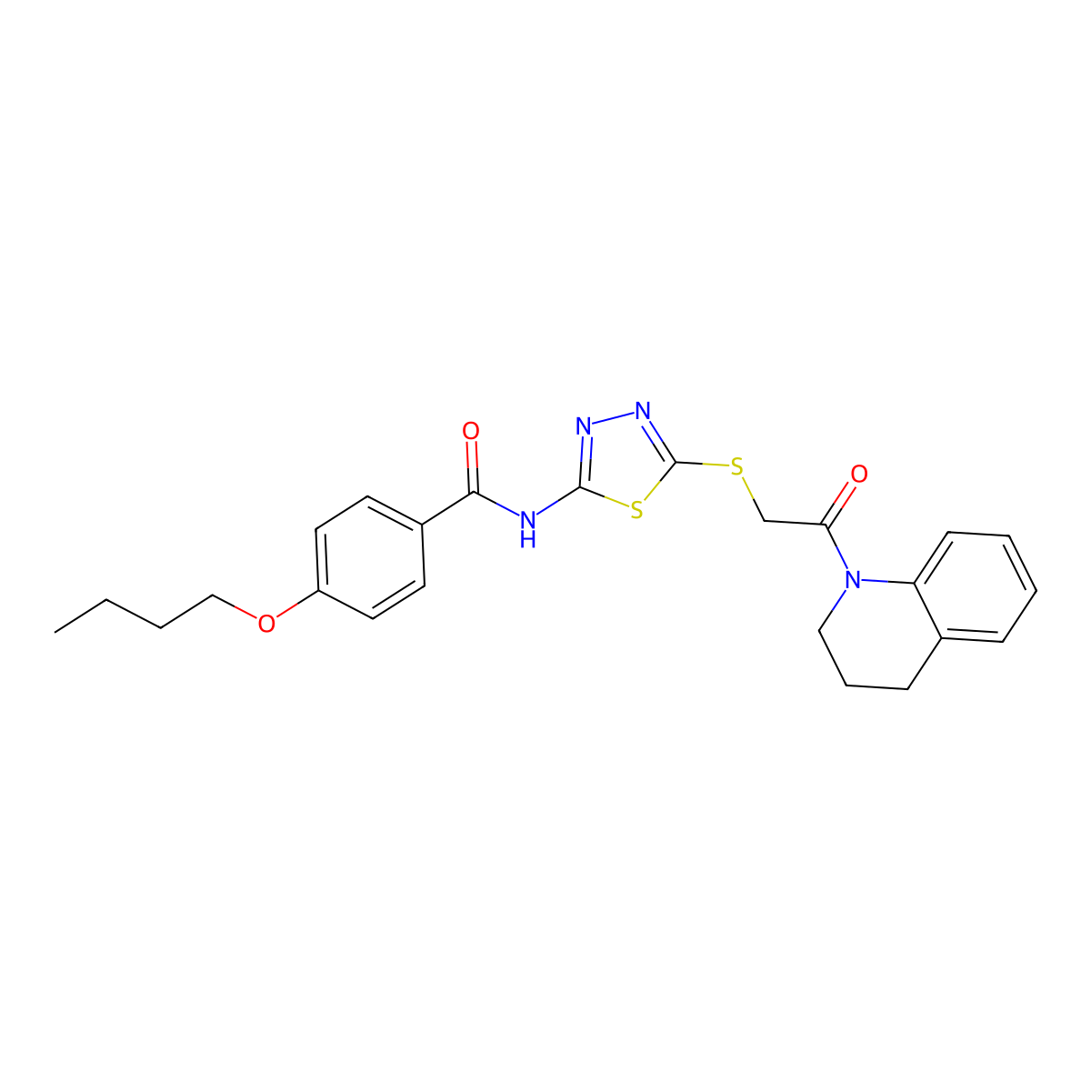 4-butoxy-N-(5-((2-(3,4-dihydroquinolin-1(2H)-yl)-2-oxoethyl)thio)-1,3,4-thiadiazol-2-yl)benzamide molecular structure, CAS 392300-33-3