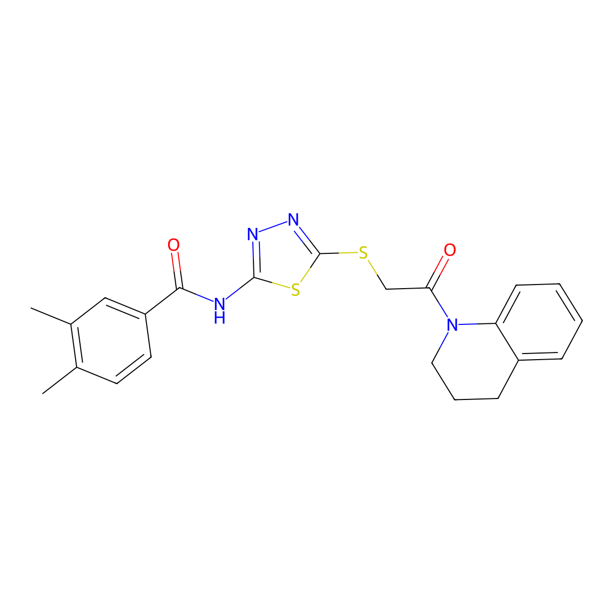 N-(5-((2-(3,4-dihydroquinolin-1(2H)-yl)-2-oxoethyl)thio)-1,3,4-thiadiazol-2-yl)-3,4-dimethylbenzamide molecular structure, CAS 392300-35-5