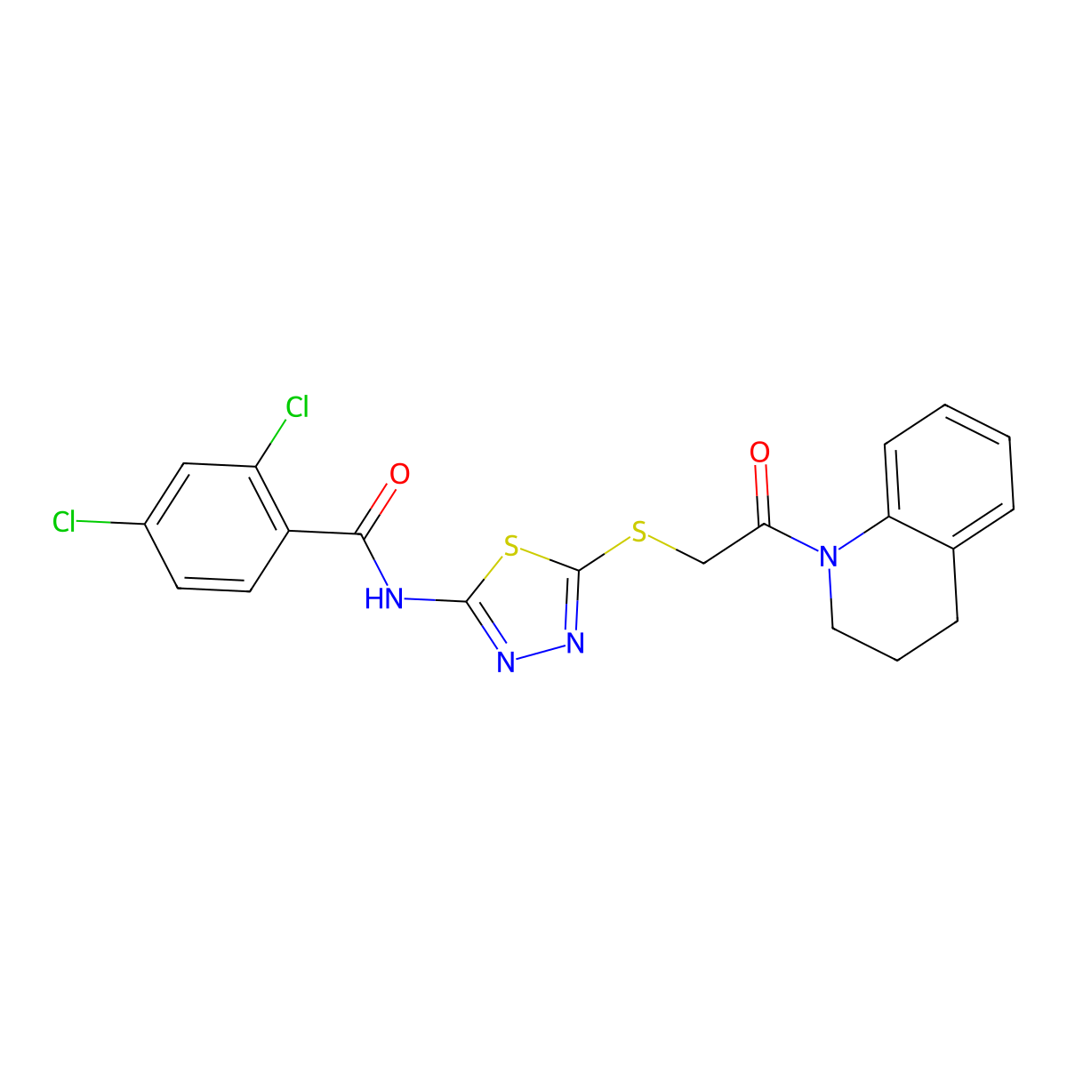 2,4-dichloro-N-(5-((2-(3,4-dihydroquinolin-1(2H)-yl)-2-oxoethyl)thio)-1,3,4-thiadiazol-2-yl)benzamide molecular structure, CAS 392300-38-8