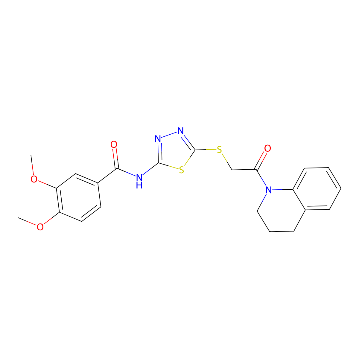 N-(5-((2-(3,4-dihydroquinolin-1(2H)-yl)-2-oxoethyl)thio)-1,3,4-thiadiazol-2-yl)-3,4-dimethoxybenzamide molecular structure, CAS 392300-42-4