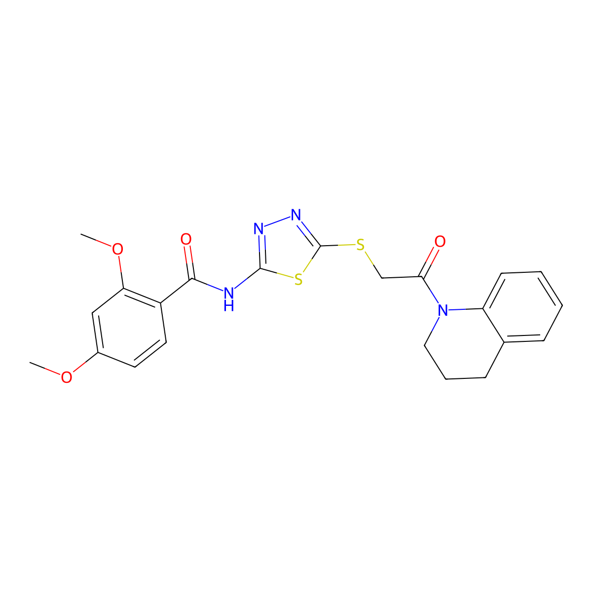 N-(5-((2-(3,4-dihydroquinolin-1(2H)-yl)-2-oxoethyl)thio)-1,3,4-thiadiazol-2-yl)-2,4-dimethoxybenzamide molecular structure, CAS 392300-44-6