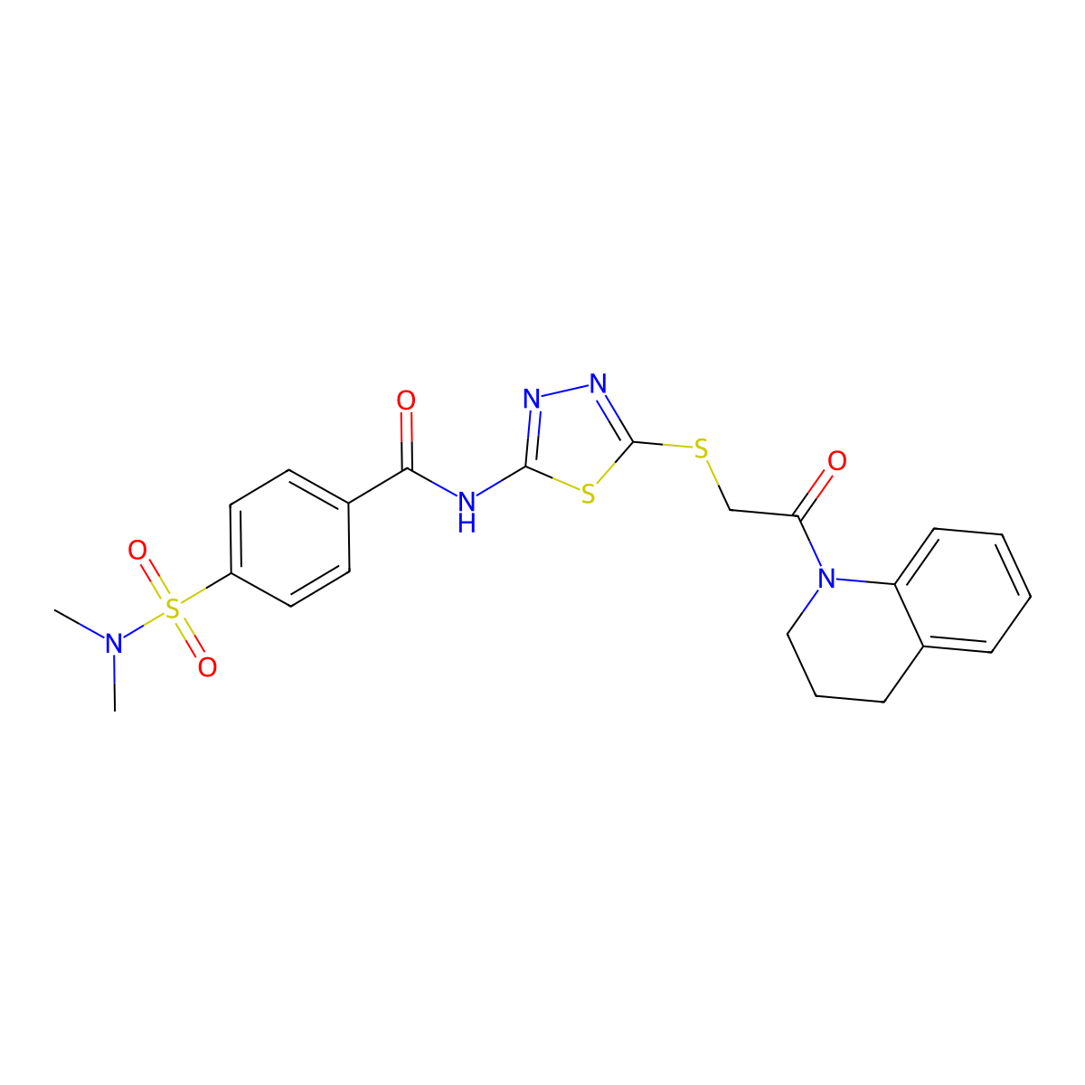 N-(5-((2-(3,4-dihydroquinolin-1(2H)-yl)-2-oxoethyl)thio)-1,3,4-thiadiazol-2-yl)-4-(N,N-dimethylsulfamoyl)benzamide molecular structure, CAS 392300-49-1
