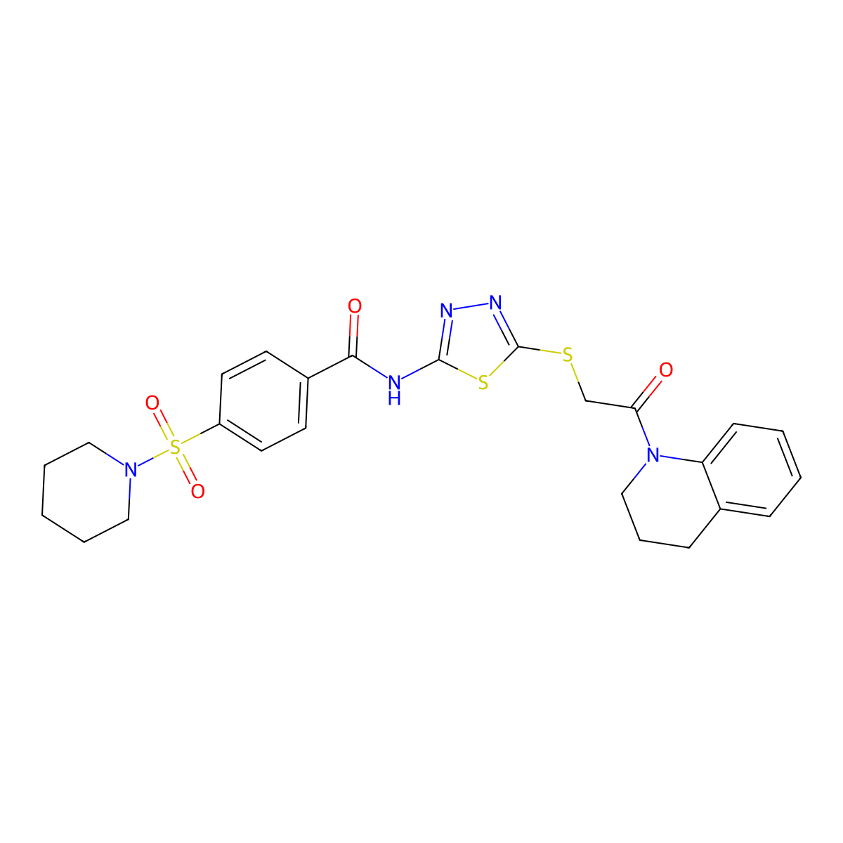 N-(5-((2-(3,4-dihydroquinolin-1(2H)-yl)-2-oxoethyl)thio)-1,3,4-thiadiazol-2-yl)-4-(piperidin-1-ylsulfonyl)benzamide molecular structure, CAS 392300-51-5