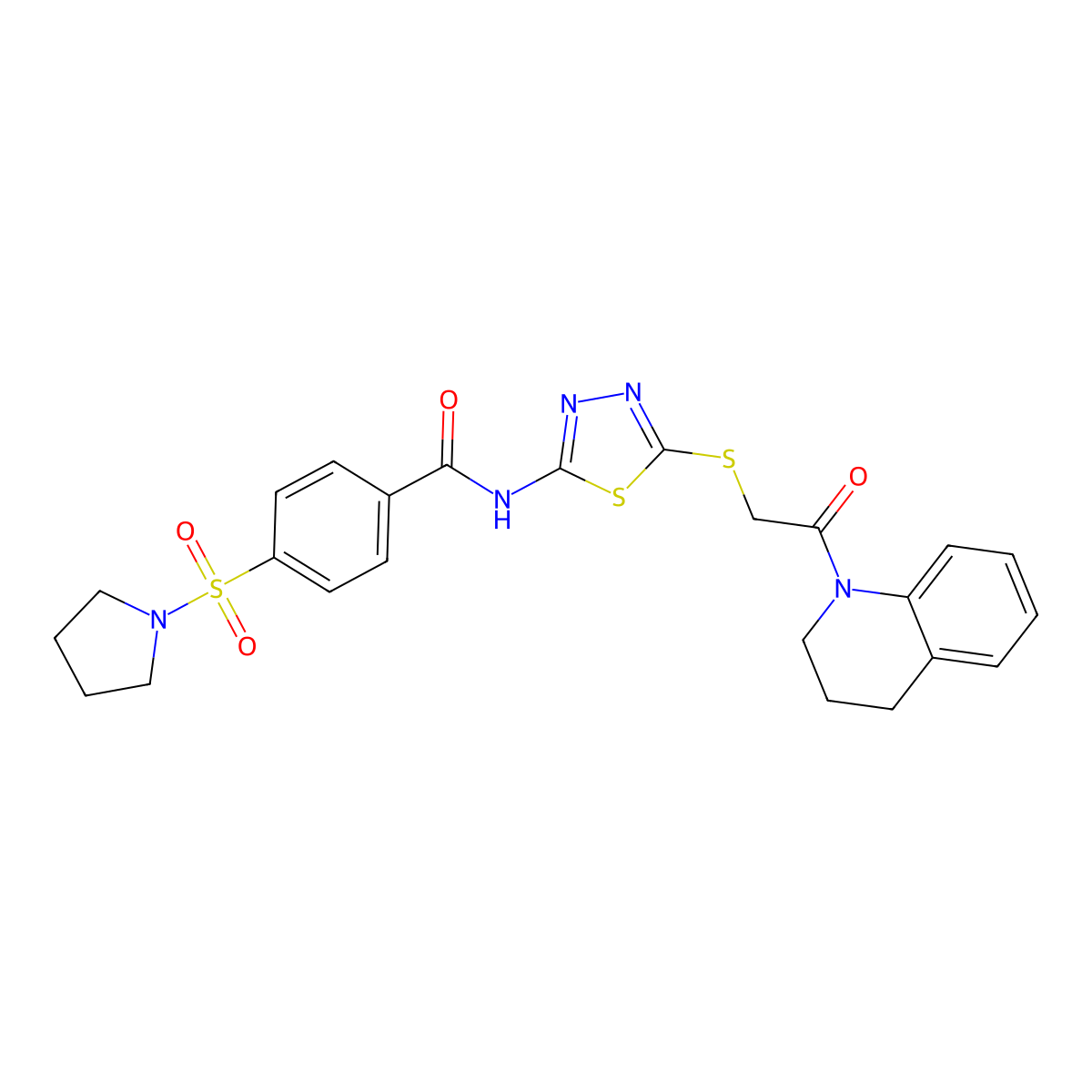 N-(5-((2-(3,4-dihydroquinolin-1(2H)-yl)-2-oxoethyl)thio)-1,3,4-thiadiazol-2-yl)-4-(pyrrolidin-1-ylsulfonyl)benzamide molecular structure, CAS 392300-52-6