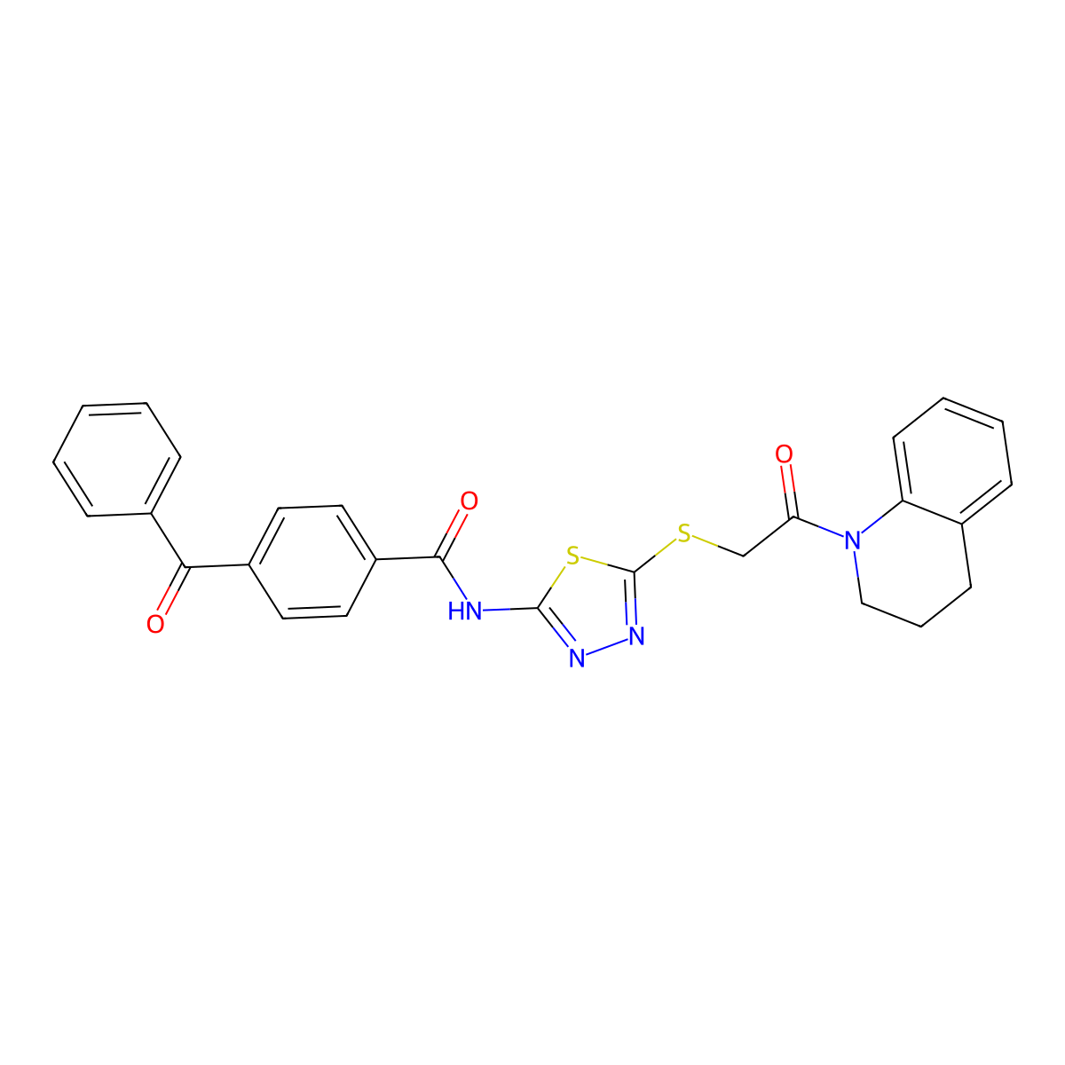 4-benzoyl-N-(5-((2-(3,4-dihydroquinolin-1(2H)-yl)-2-oxoethyl)thio)-1,3,4-thiadiazol-2-yl)benzamide molecular structure, CAS 392300-53-7