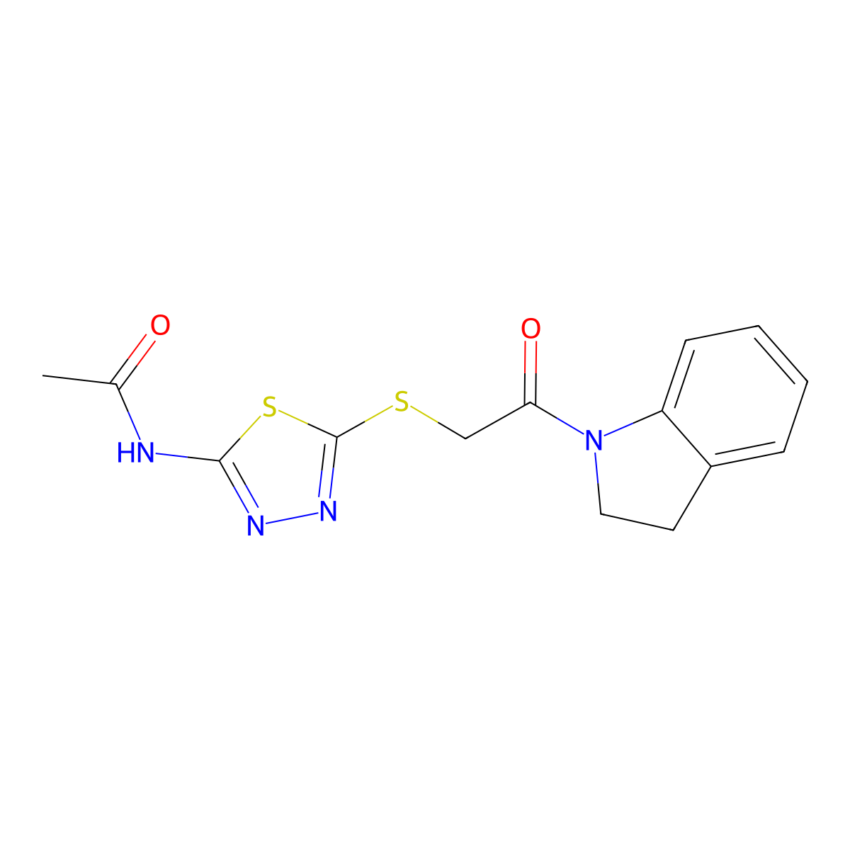 N-[5-[2-(2,3-dihydroindol-1-yl)-2-oxoethyl]sulfanyl-1,3,4-thiadiazol-2-yl]acetamide molecular structure, CAS 392300-55-9